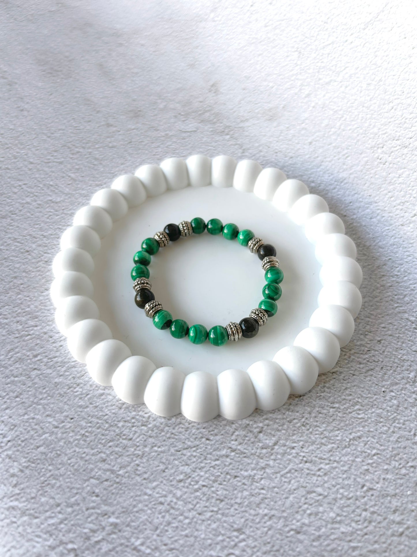 Malachite and Silver Sheen Obsidian Customised Crystal Bracelet