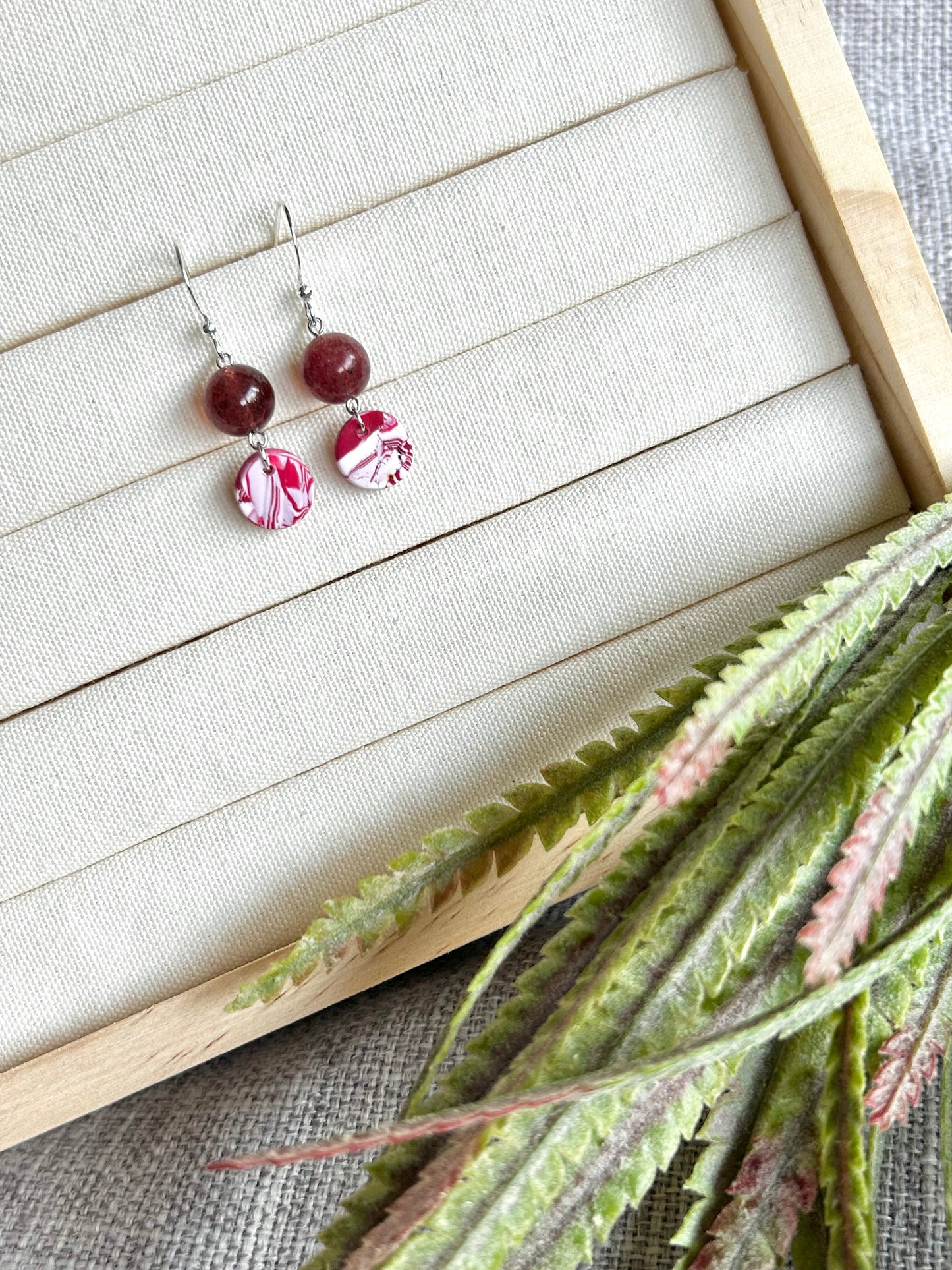 Campino Circle with Strawberry Quartz Polymer Clay Earring