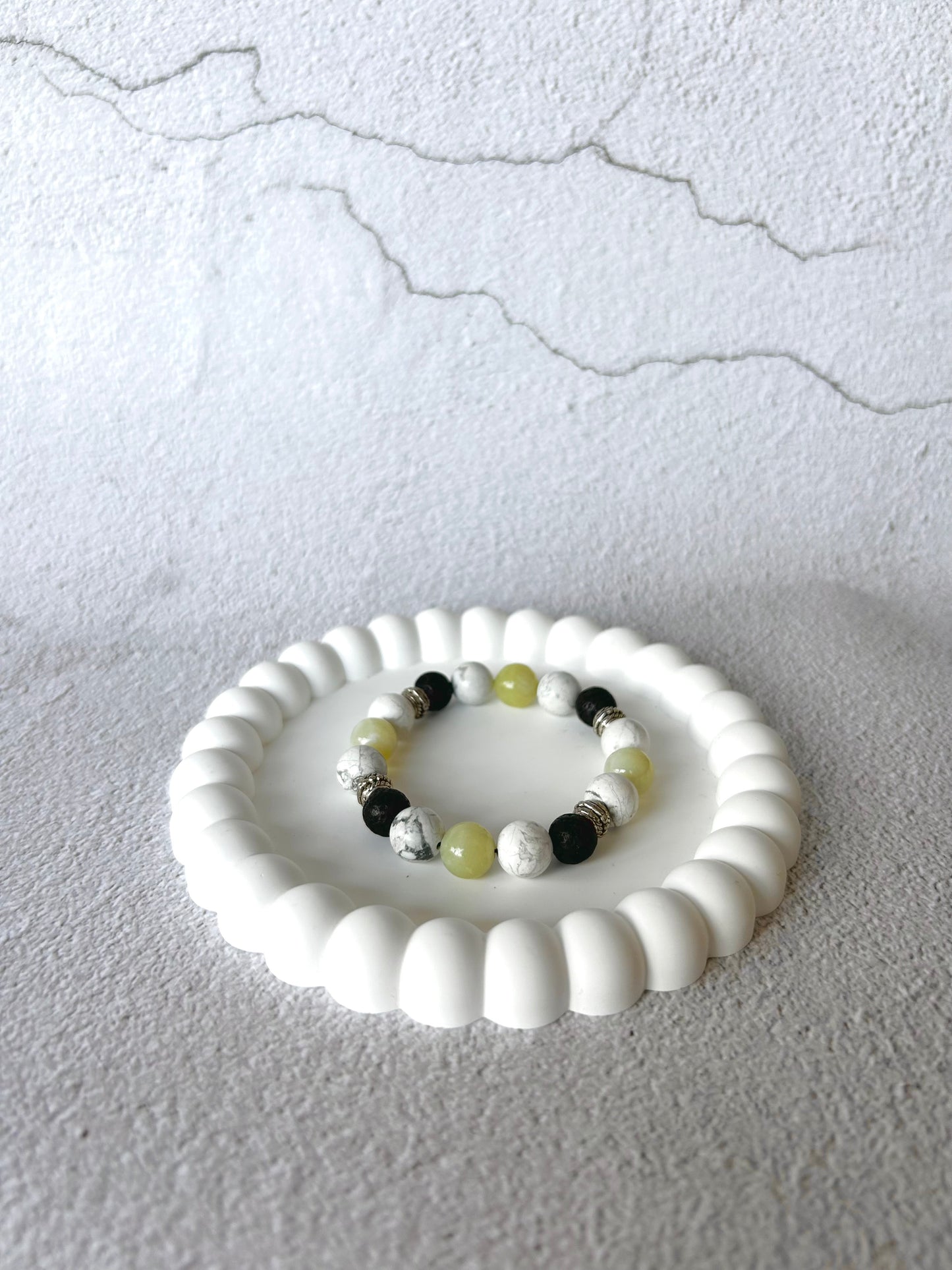 Howlite, Serpentine Jade and Lava Stone Customised Crystal Bracelet