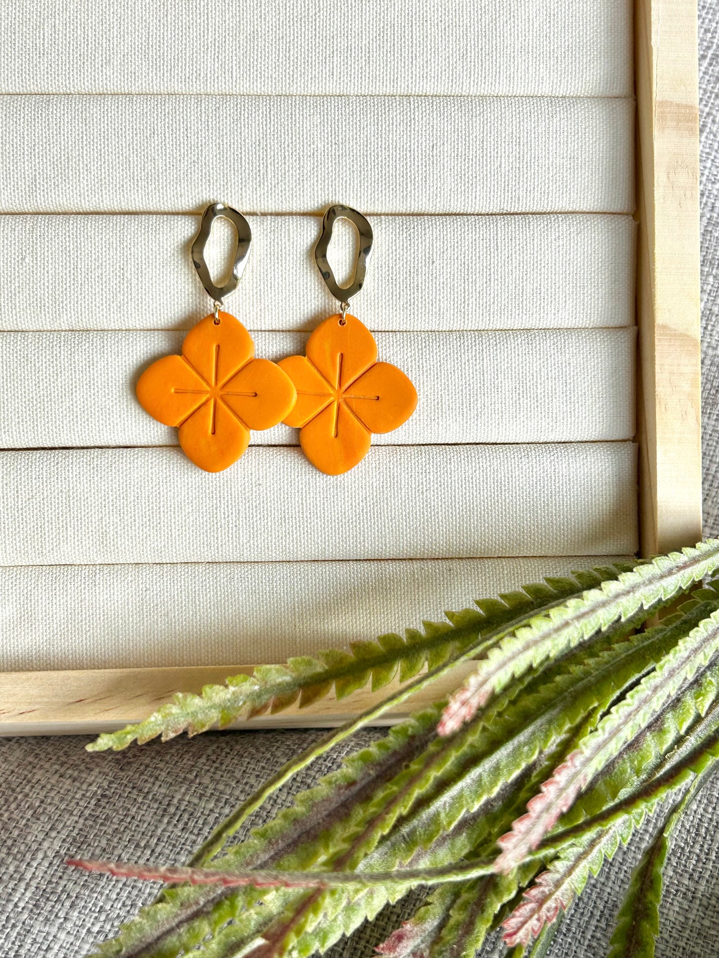 Orange Flower Statement Polymer Clay Earring