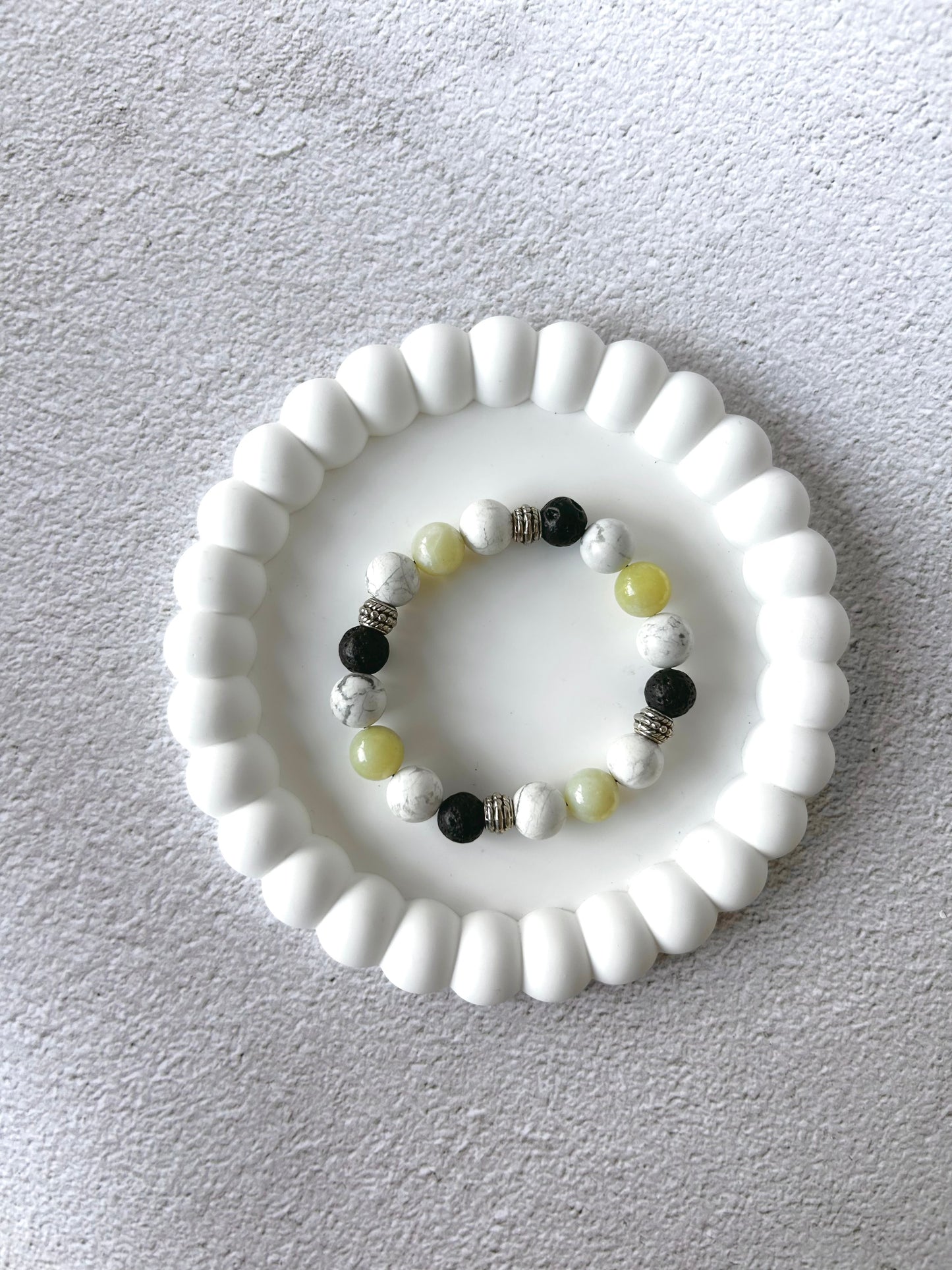 Howlite, Serpentine Jade and Lava Stone Customised Crystal Bracelet