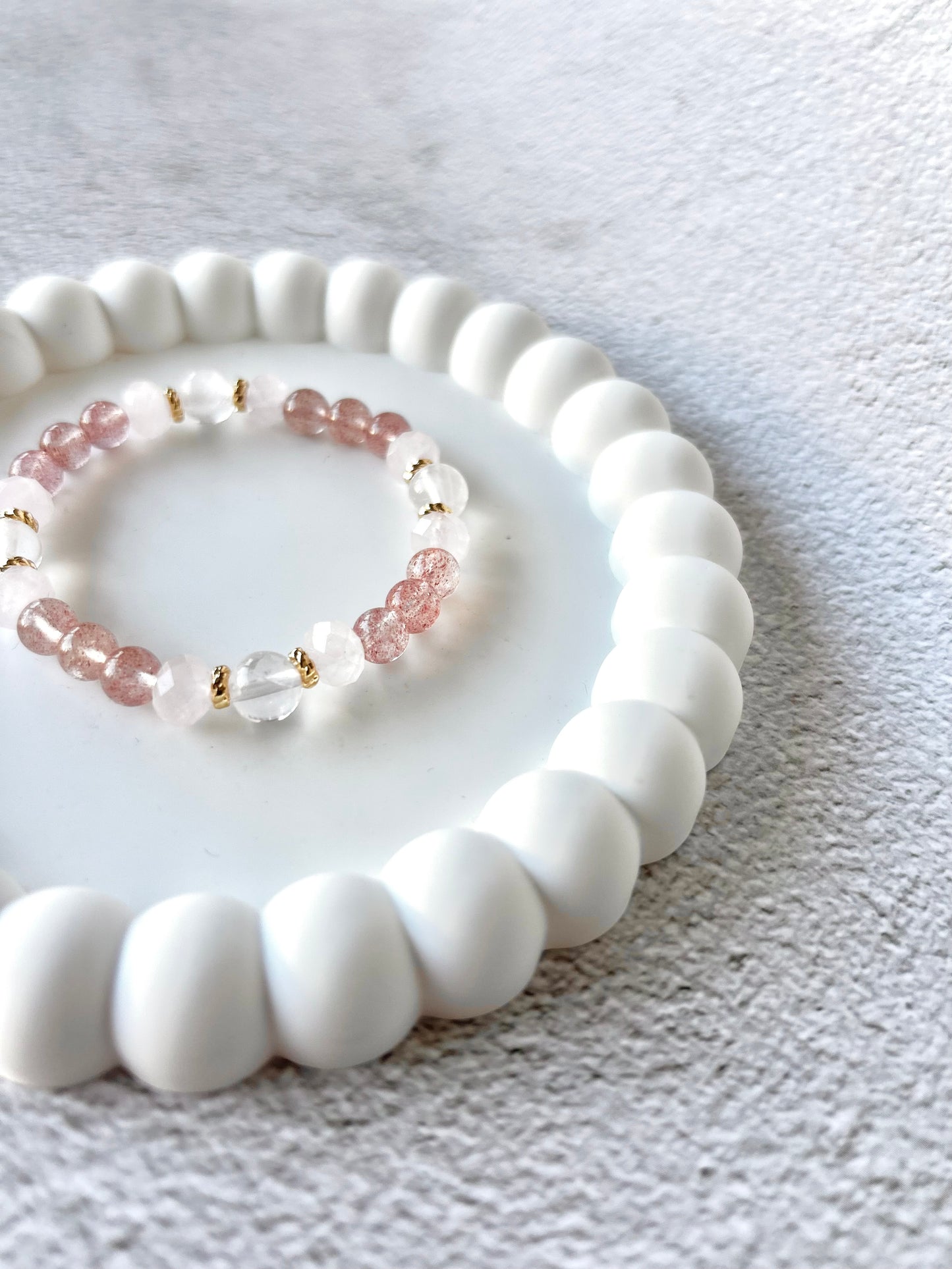 Strawberry Quart, Faceted Rose Quartz and Rose Quartz Customised Stacker Crystal Bracelet