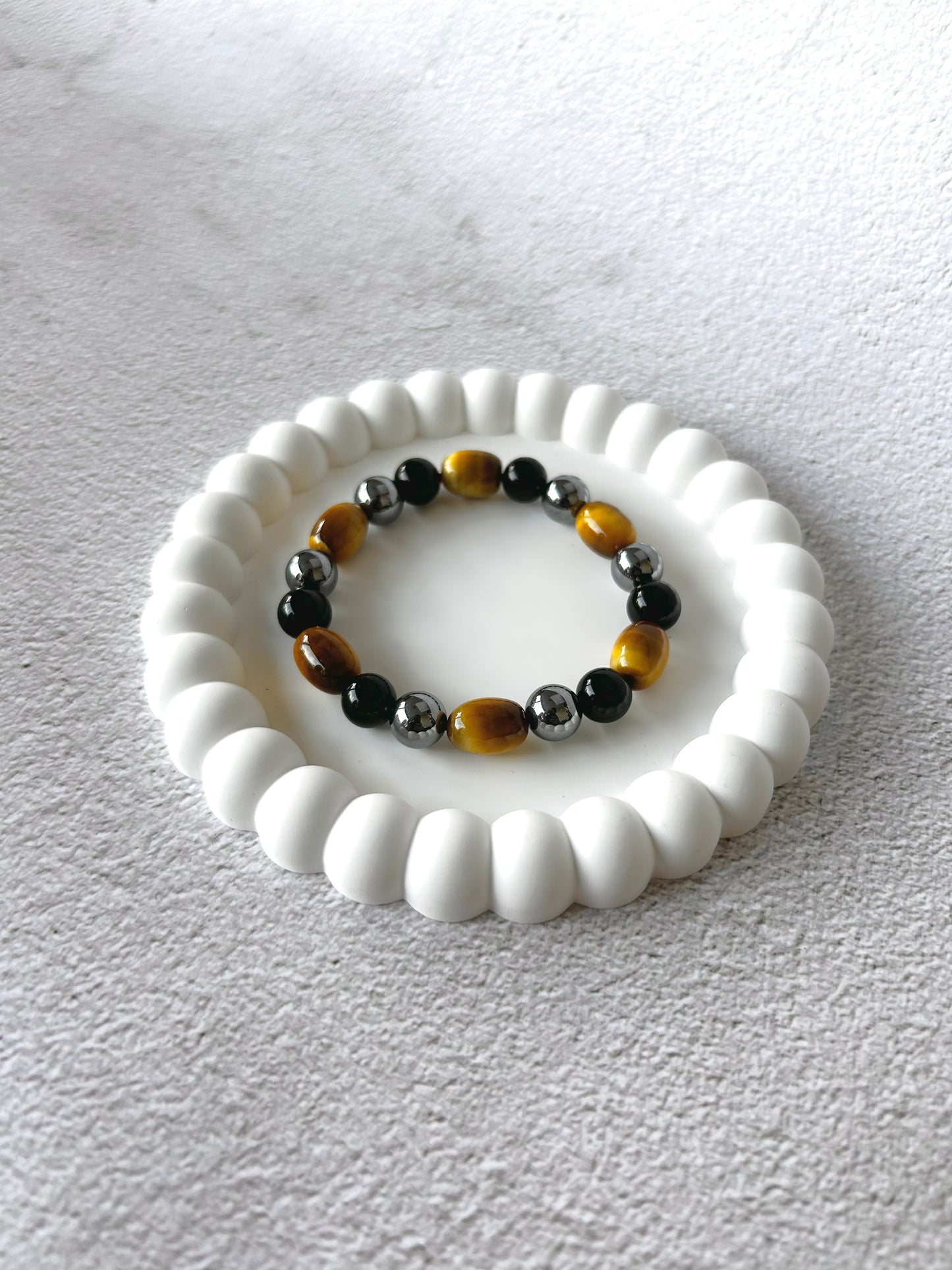 Yellow Tiger Eye Barrel, Terahertz and Lava Stone Customised Crystal Bracelet