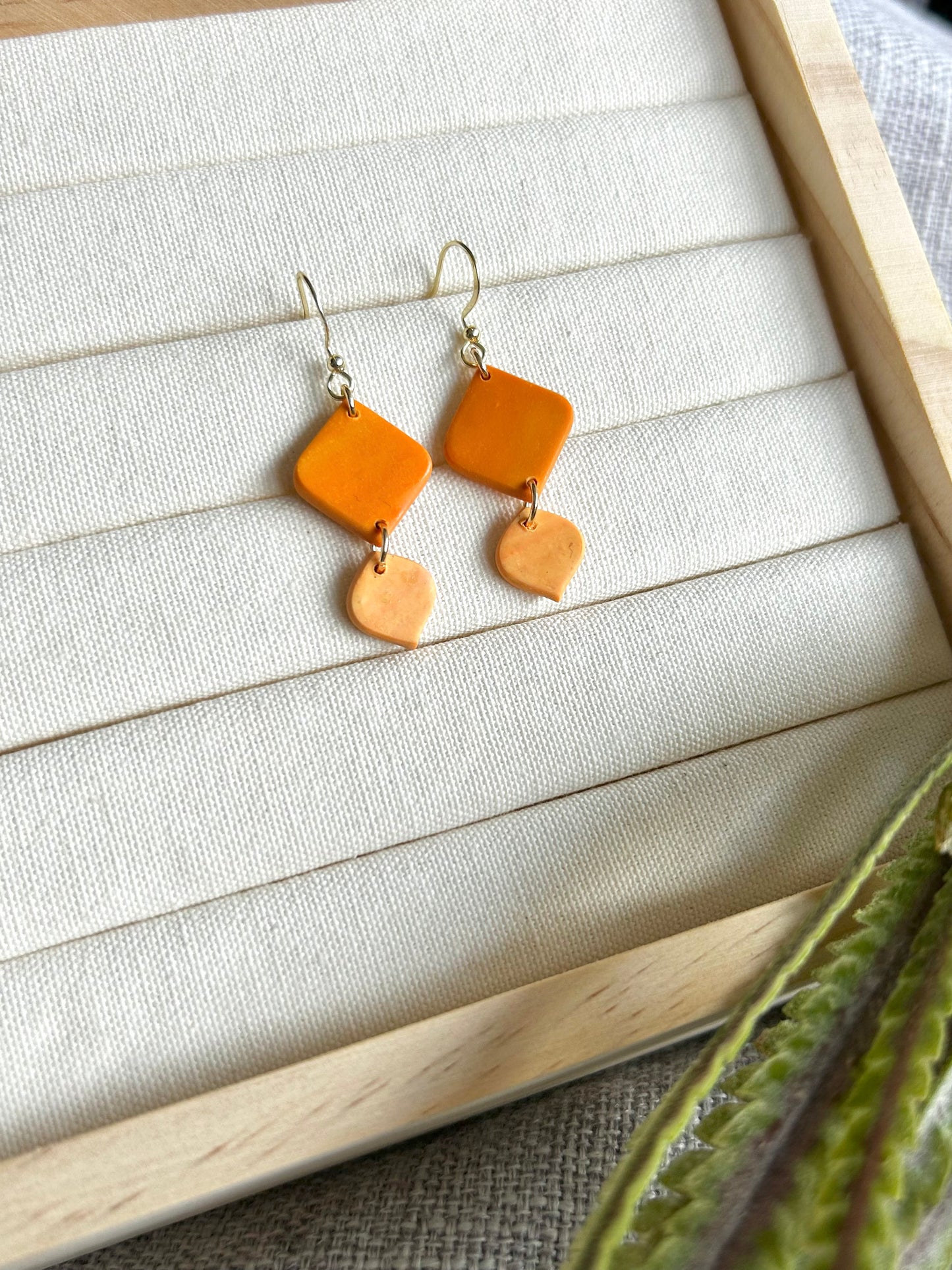 Orange Dime Swirls Droplet Polymer Clay Earring