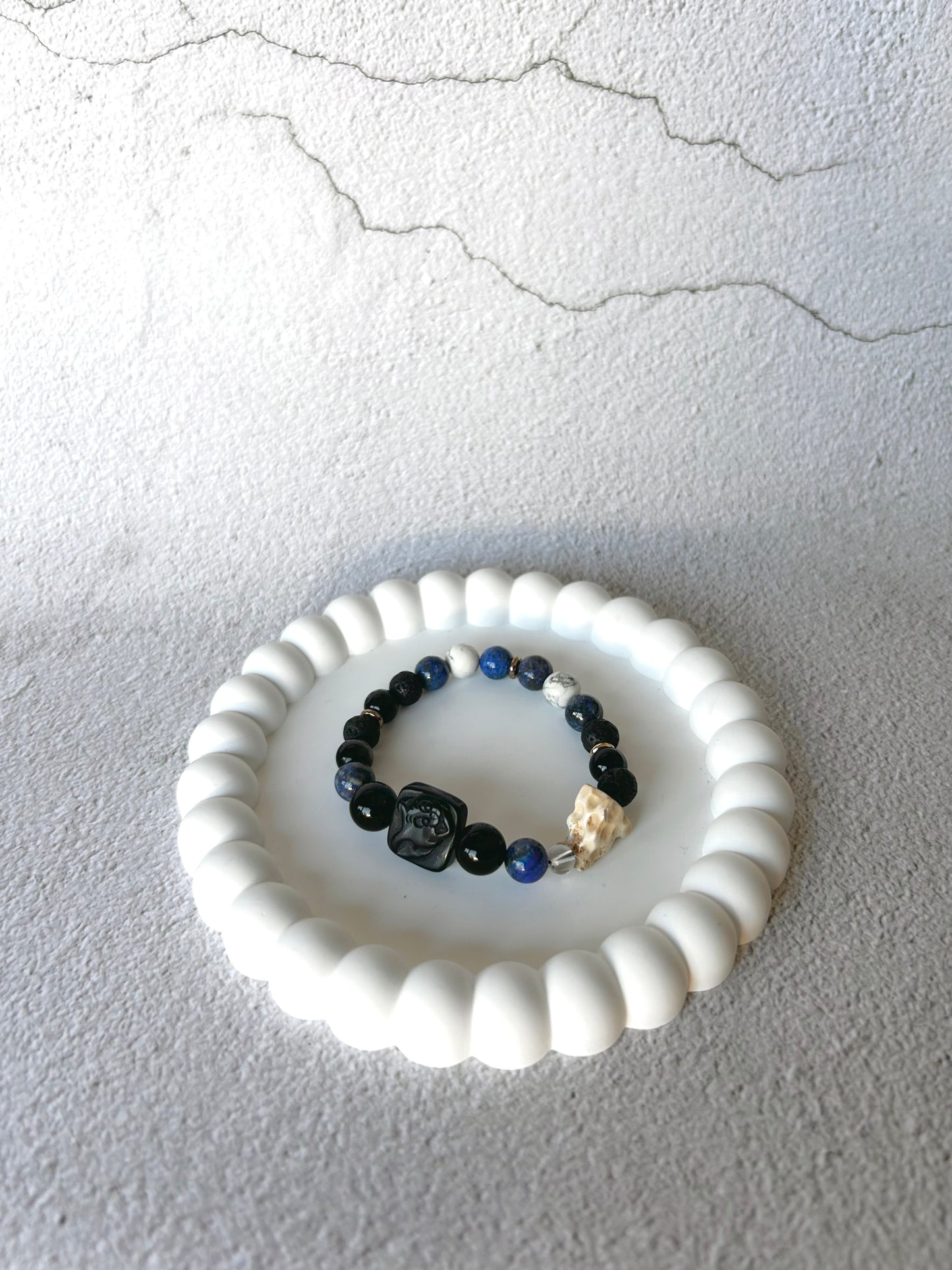 Alashan Agate Jerry Charm and Charm with Lapis Lazuli, Obsidian, Lava Stone and Howlite Customised Crystal Bracelet