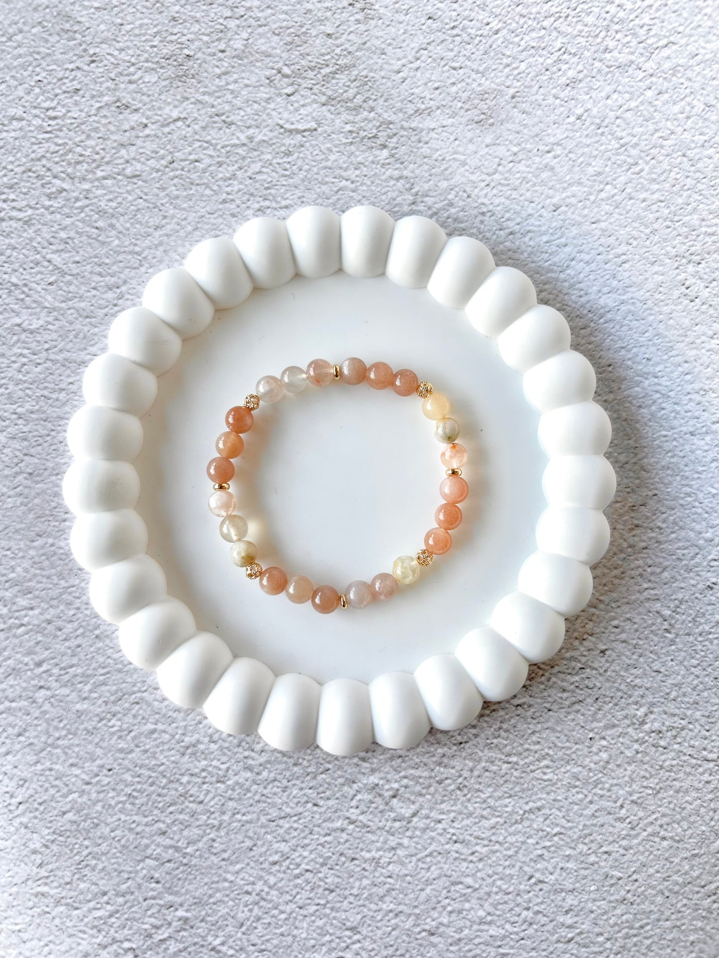 Peach Moonstone and Flower Agate Customised Stacker Crystal Bracelet