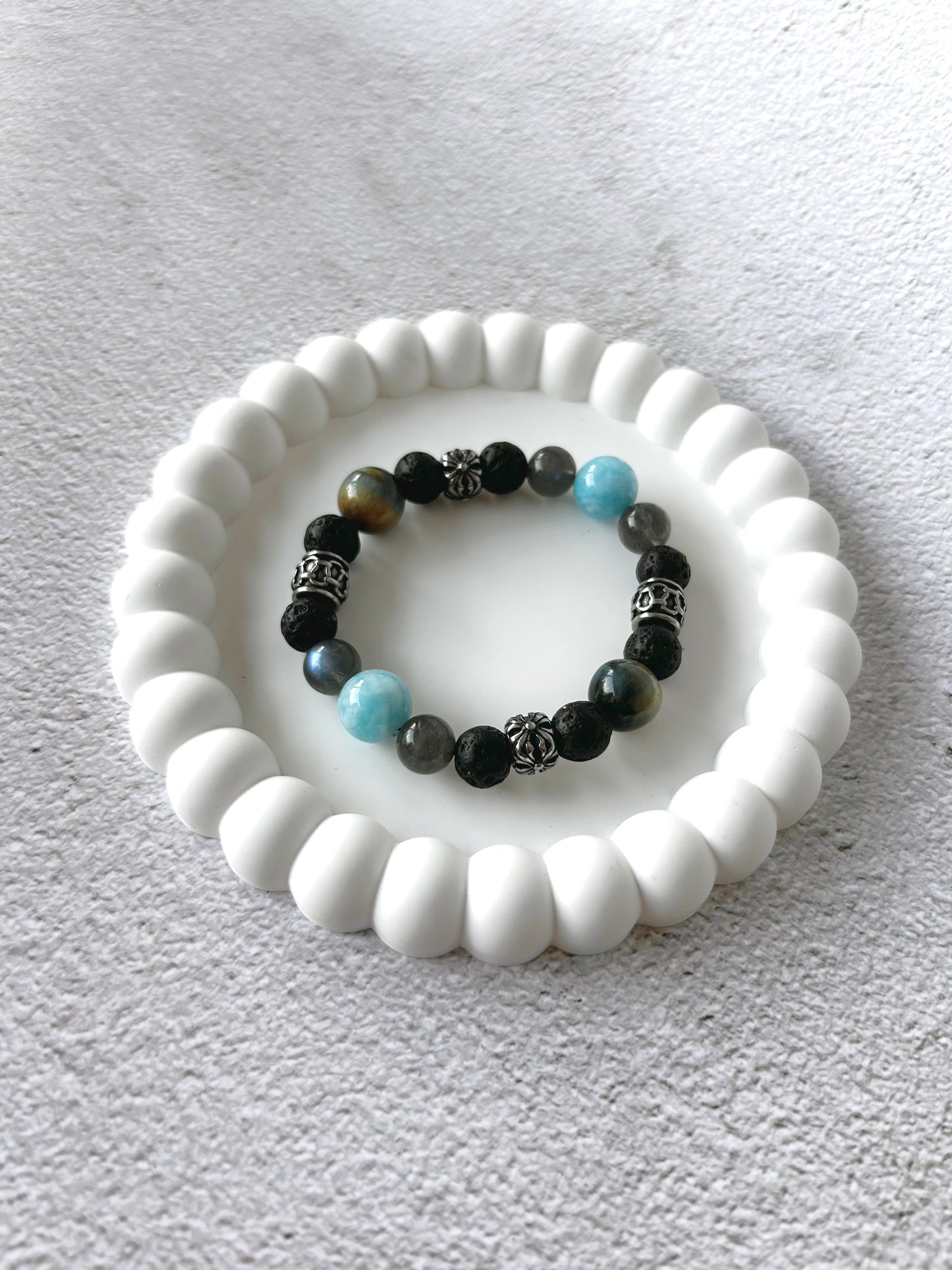 Mixed Tiger Eye, Aquamarine, Labradorite & Lava Stone Customised Crystal Bracelet