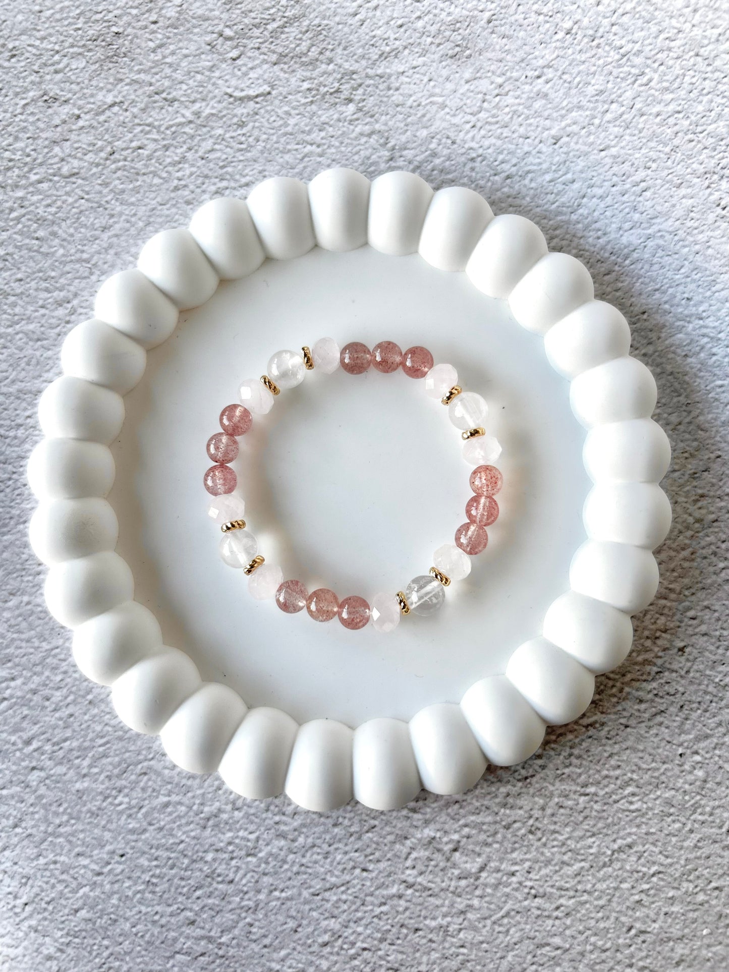 Strawberry Quart, Faceted Rose Quartz and Rose Quartz Customised Stacker Crystal Bracelet