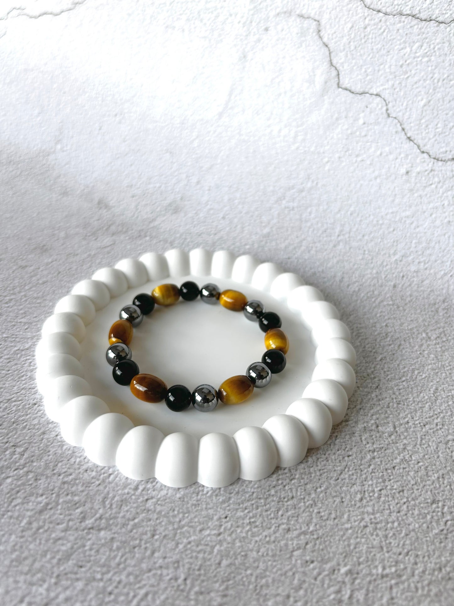 Yellow Tiger Eye Barrel, Terahertz and Lava Stone Customised Crystal Bracelet