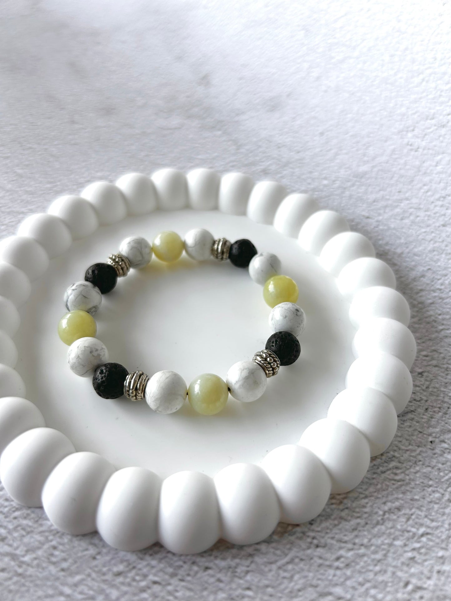 Howlite, Serpentine Jade and Lava Stone Customised Crystal Bracelet