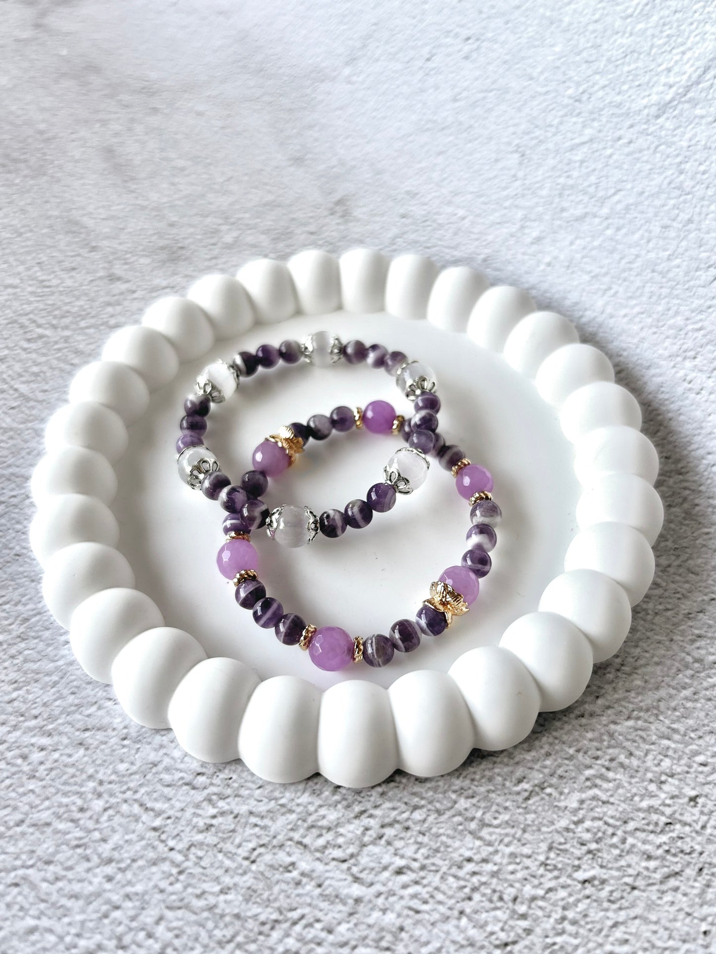 Dream Amethyst & Satin Spar/Chalcedony Customised Stacker Crystal Bracelet