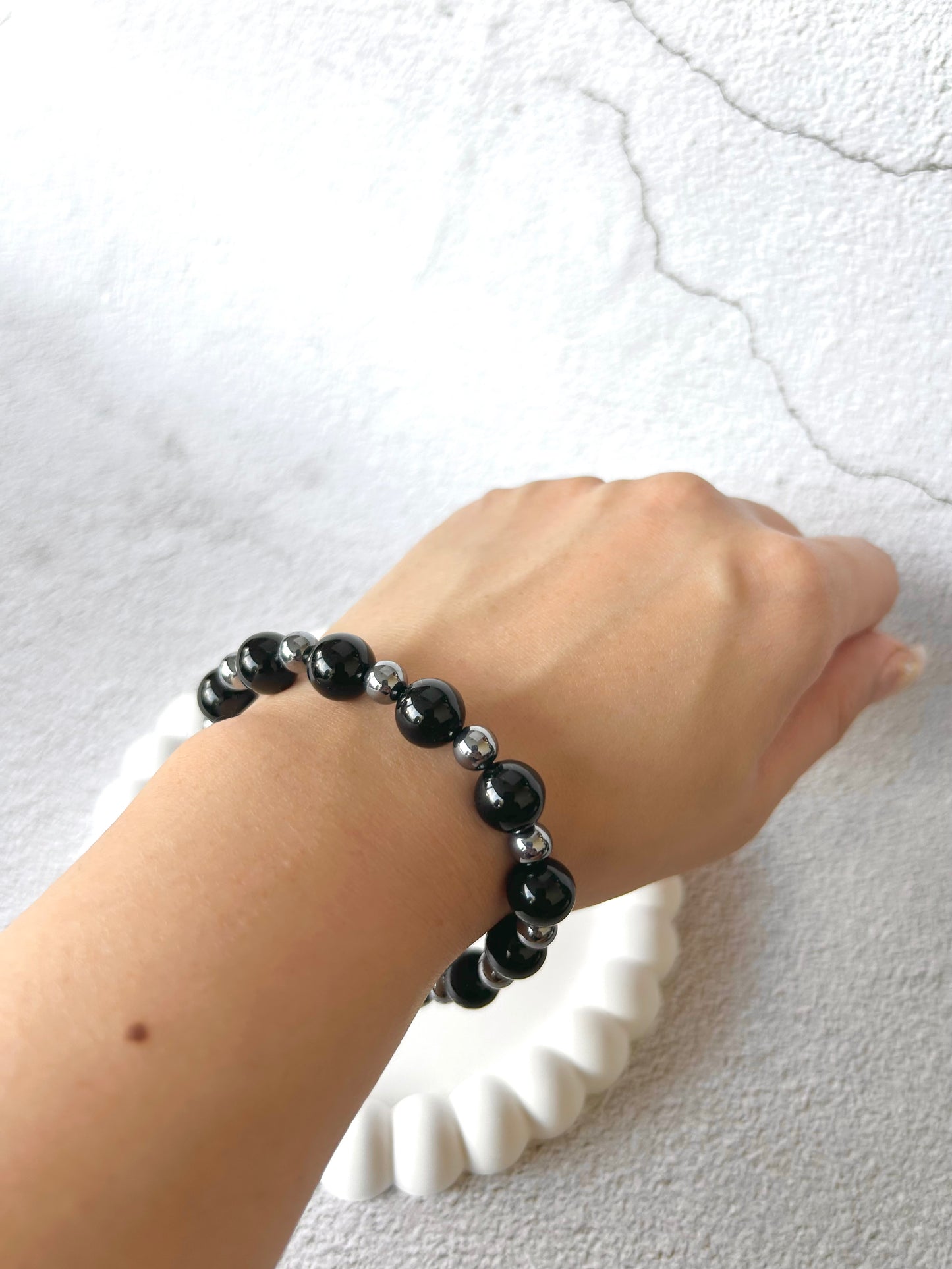 Obsidian and Terahertz Customised Crystal Bracelet