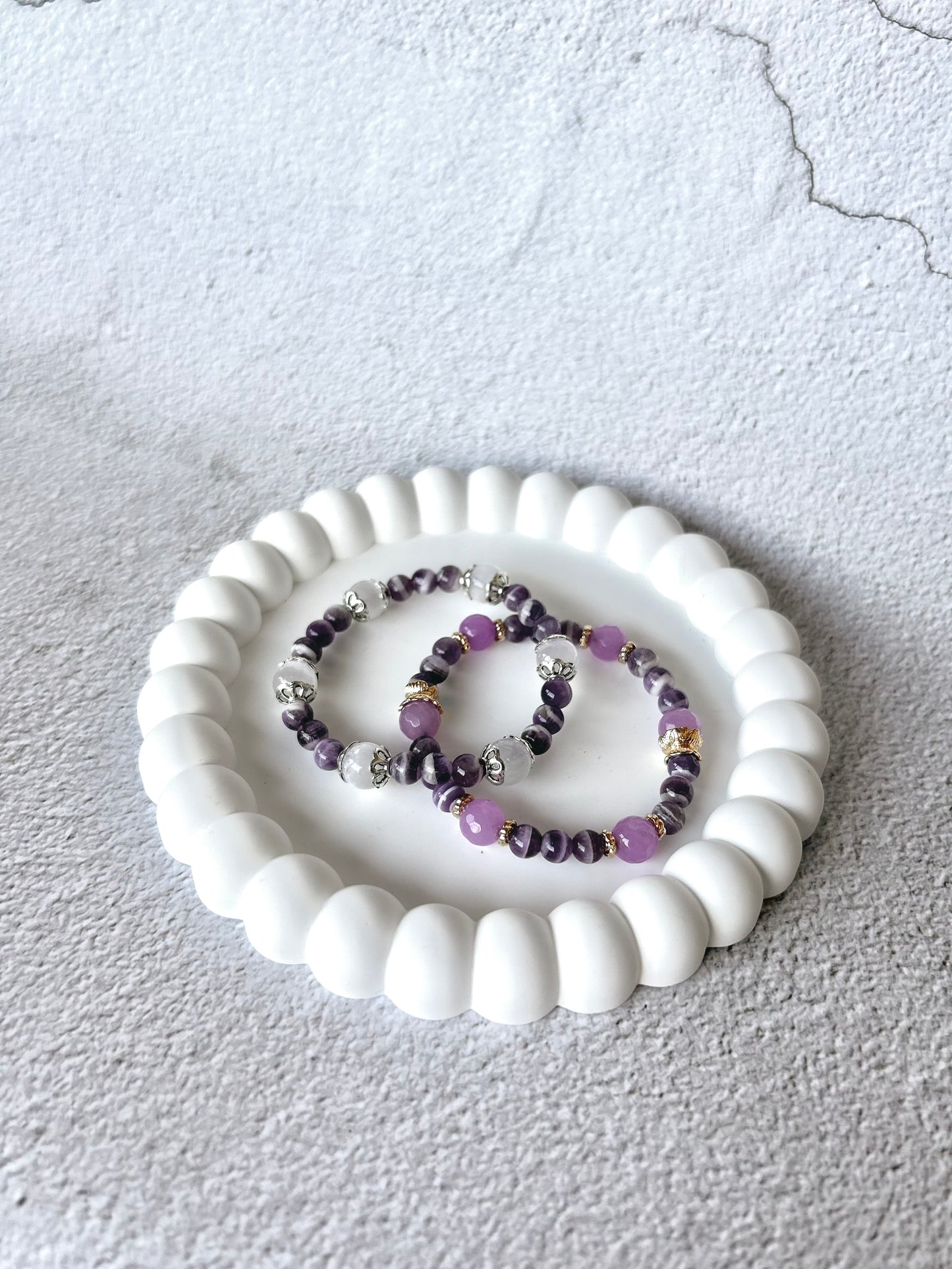 Dream Amethyst & Satin Spar/Chalcedony Customised Stacker Crystal Bracelet