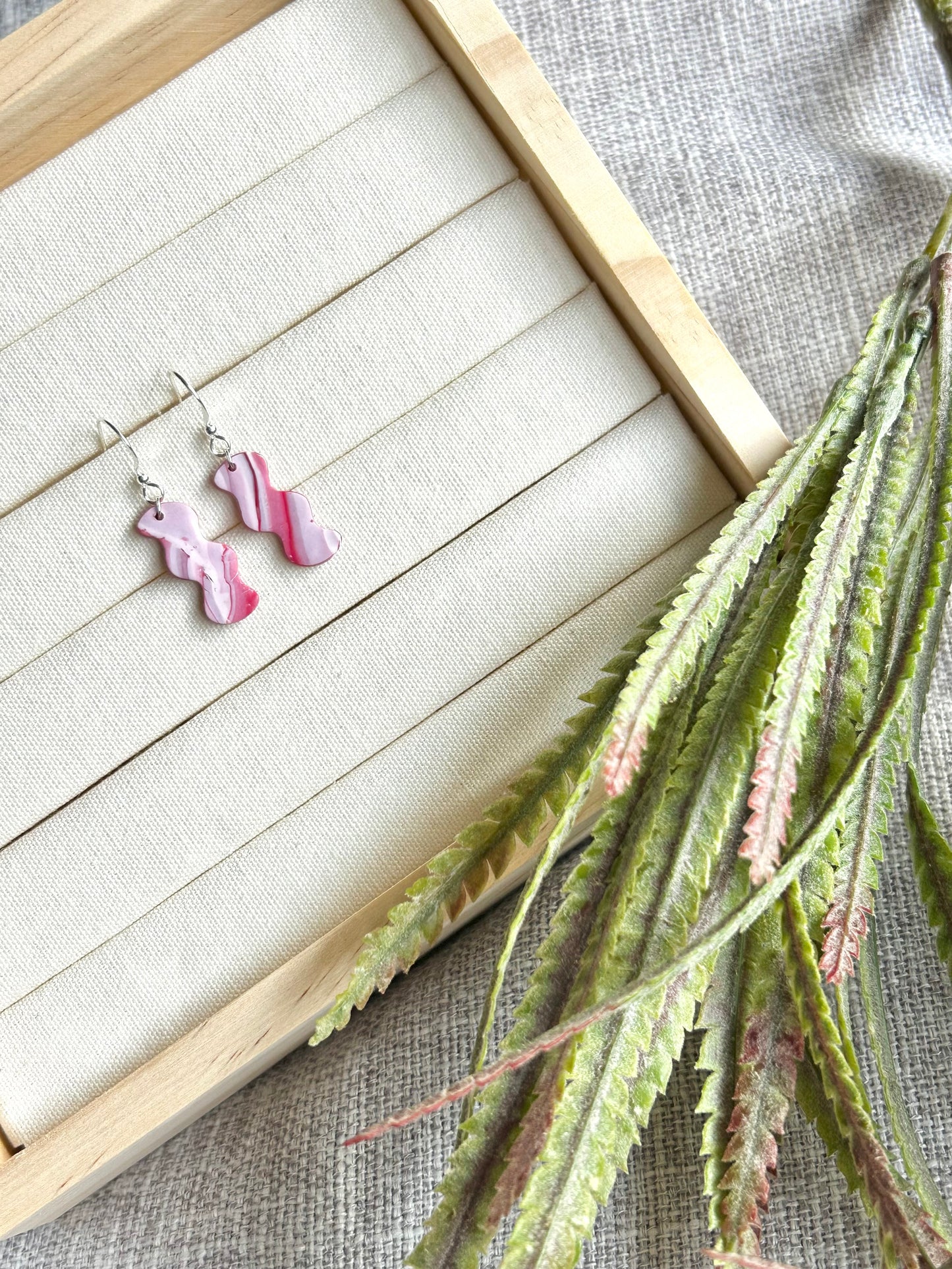 Pink Swirls Wiggly Polymer Clay Earring