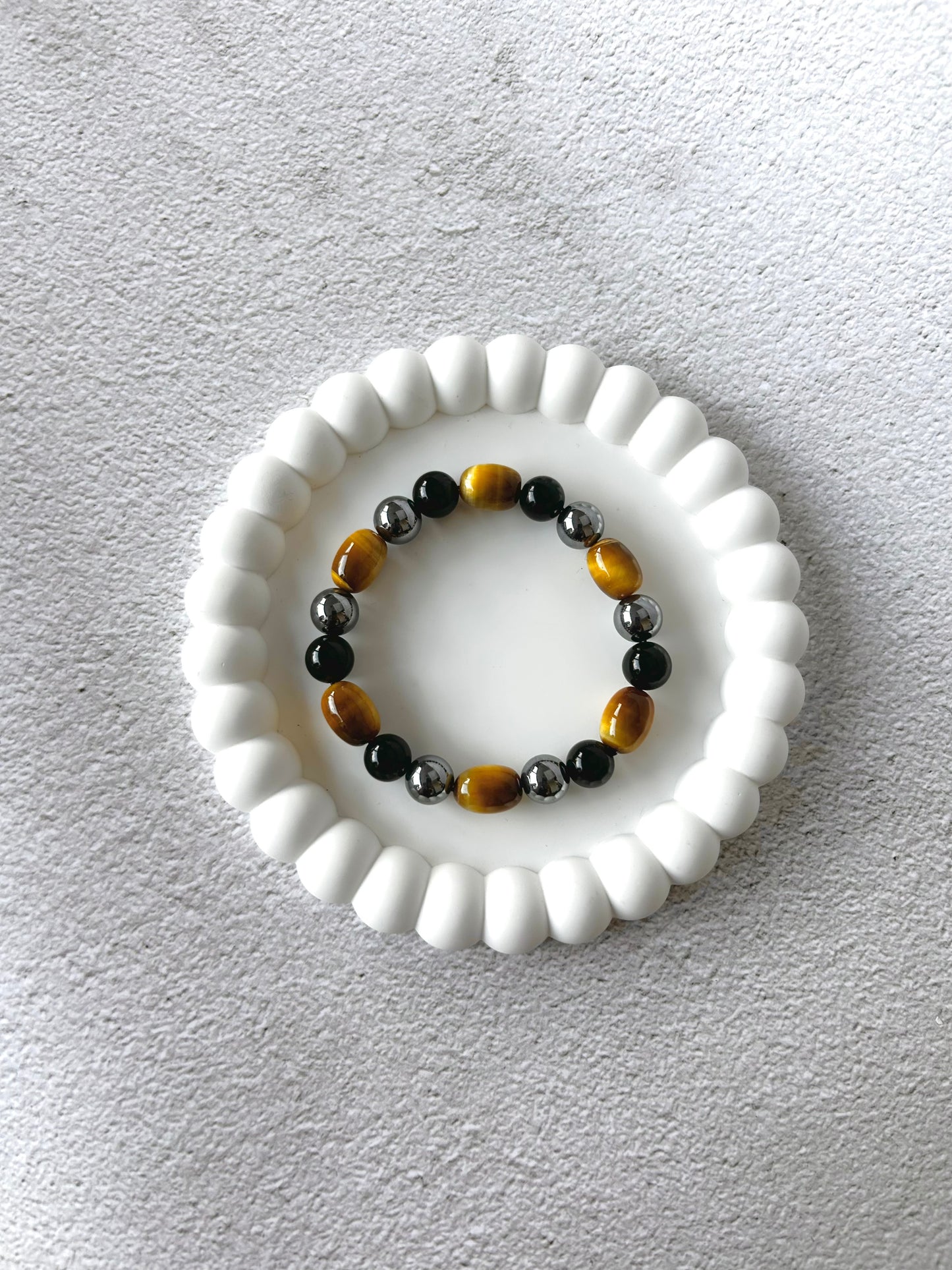 Yellow Tiger Eye Barrel, Terahertz and Lava Stone Customised Crystal Bracelet