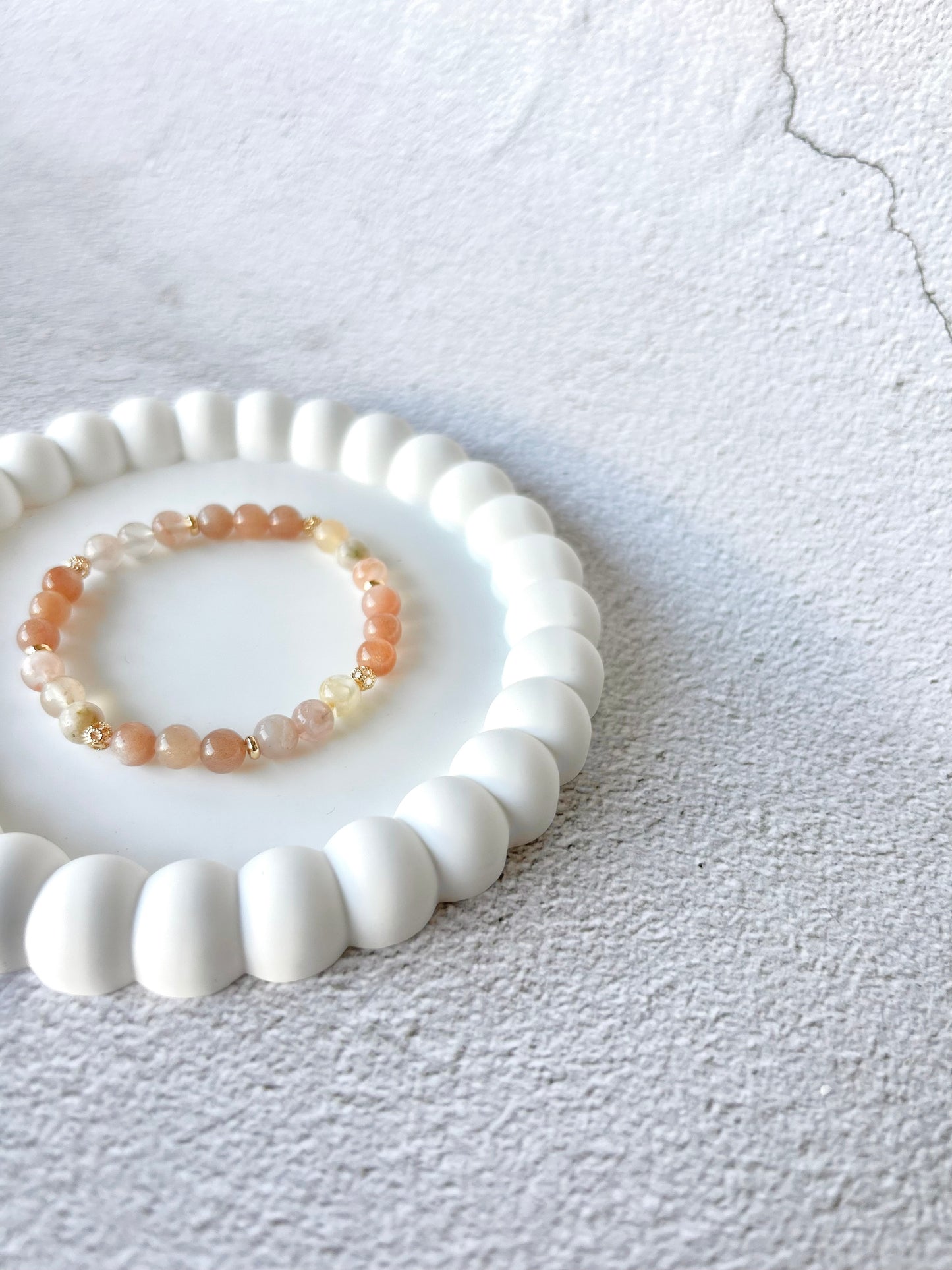 Peach Moonstone and Flower Agate Customised Stacker Crystal Bracelet