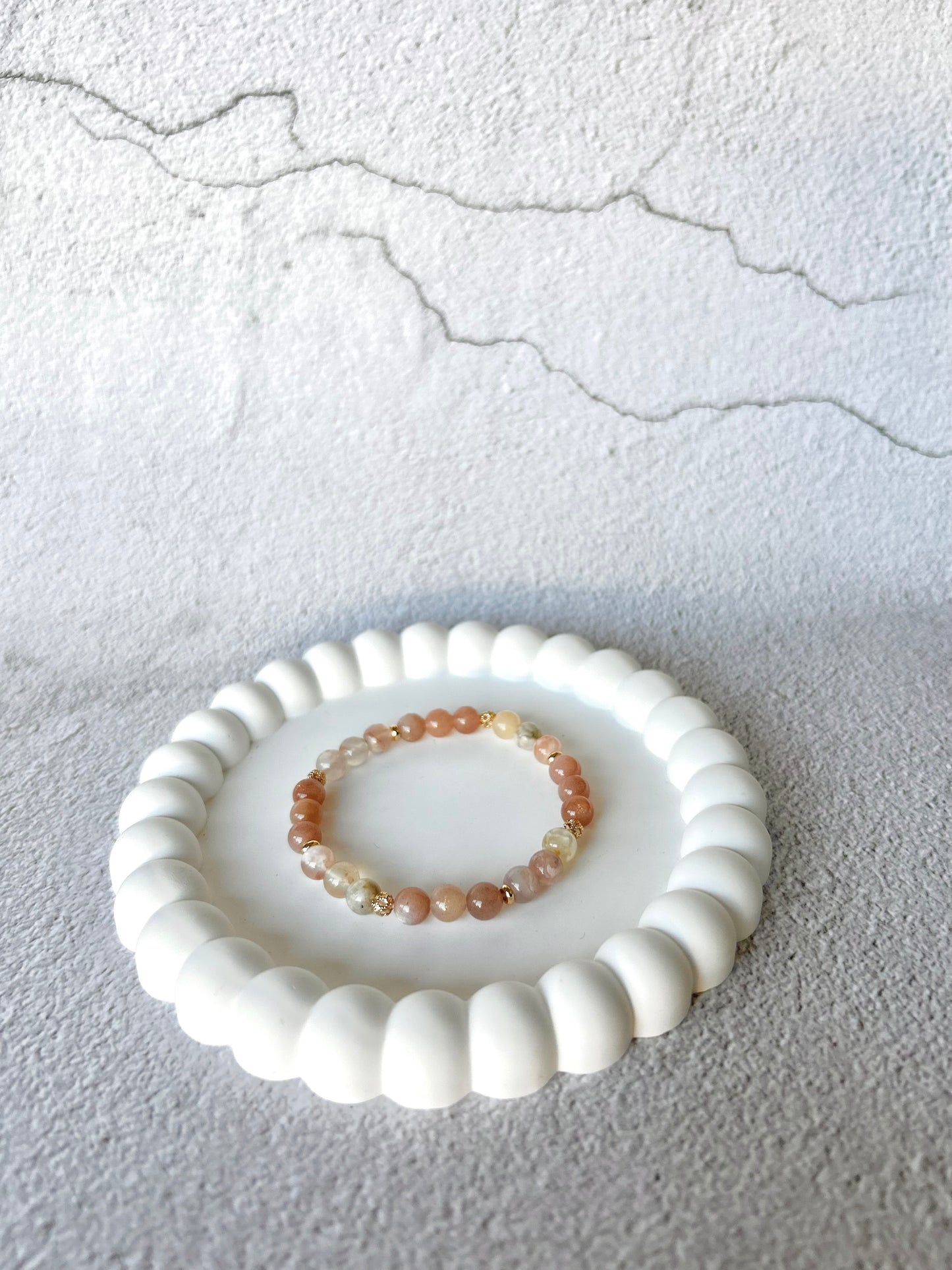 Peach Moonstone and Flower Agate Customised Stacker Crystal Bracelet