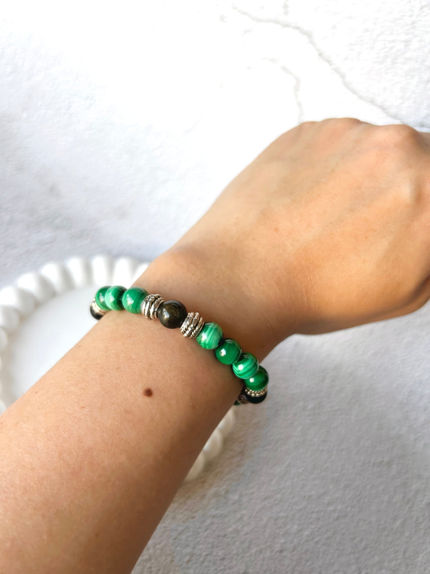 Malachite and Silver Sheen Obsidian Customised Crystal Bracelet