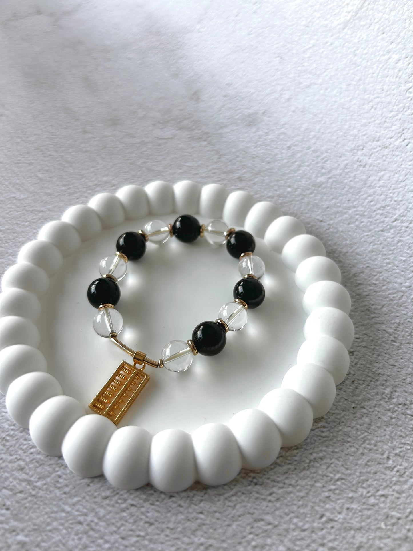 Abacus Charm Blue Tiger Eye, Gold Sheen Obsidian and Clear Quartz Customised Bracelet