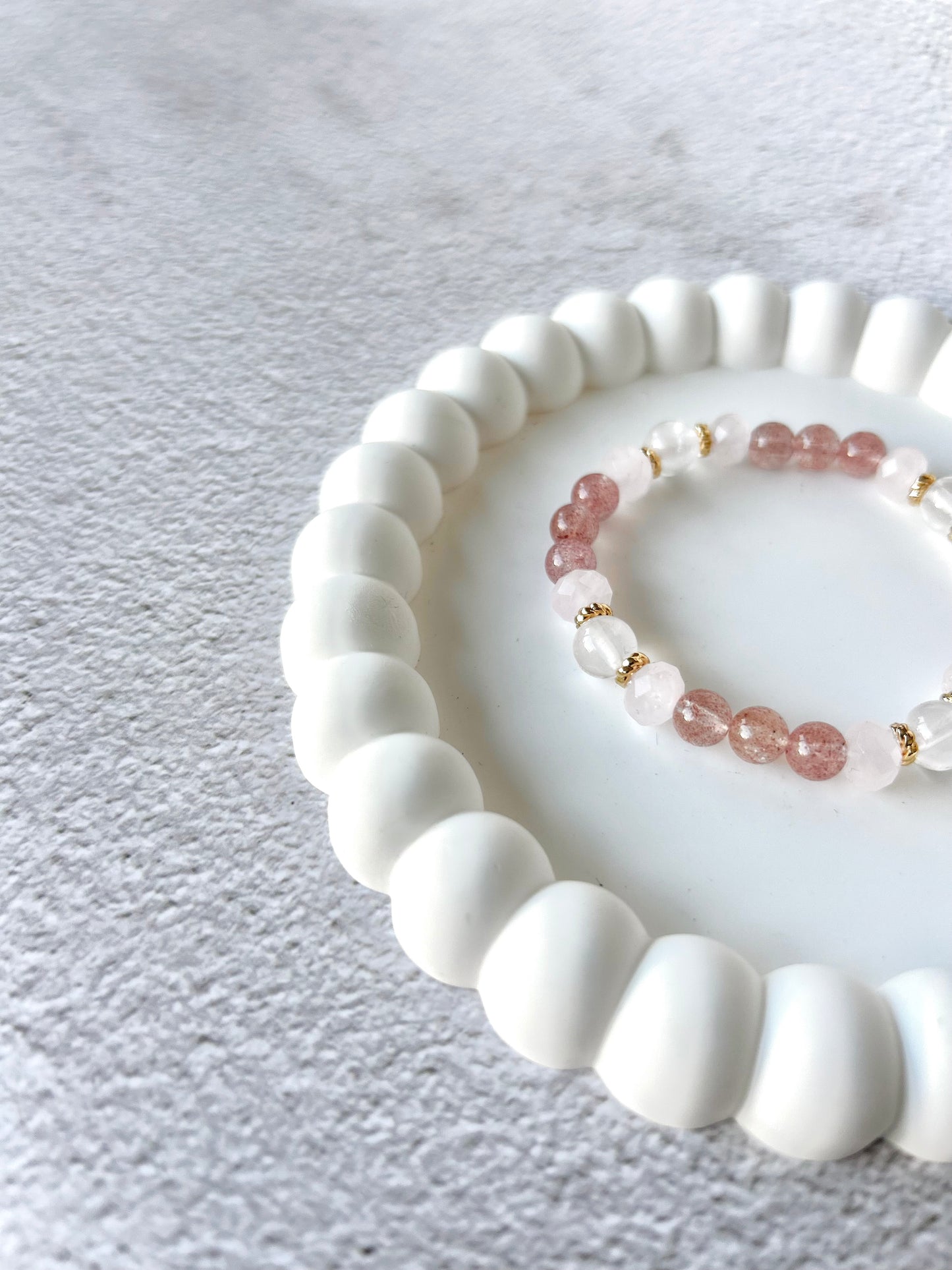 Strawberry Quart, Faceted Rose Quartz and Rose Quartz Customised Stacker Crystal Bracelet