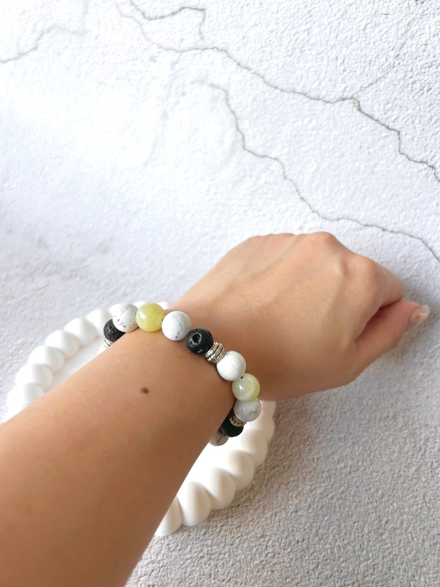 Howlite, Serpentine Jade and Lava Stone Customised Crystal Bracelet