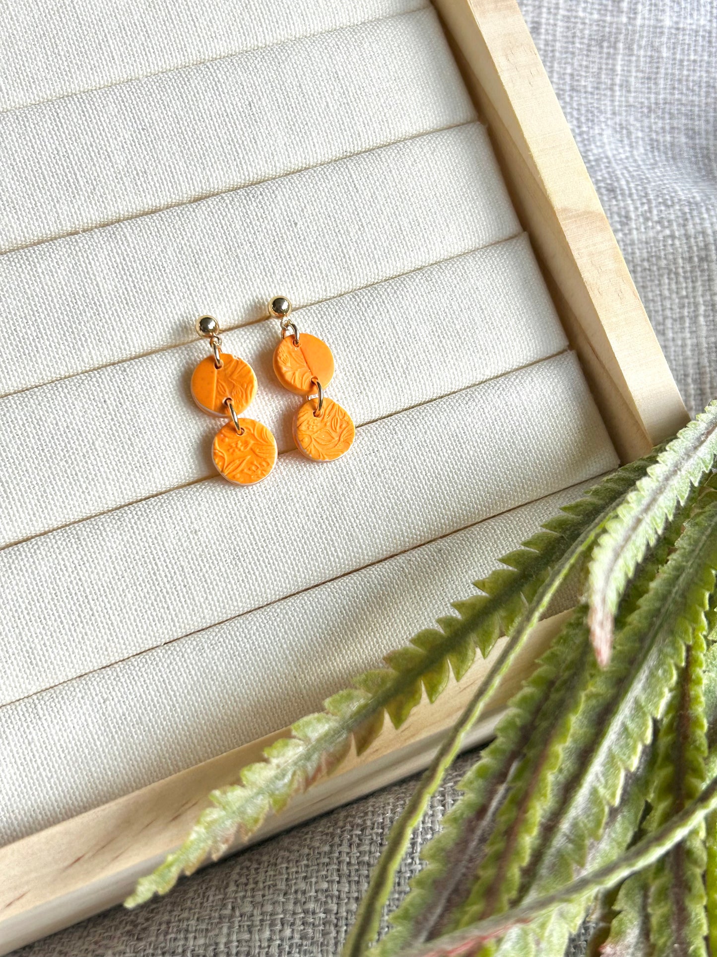 Orange Paisley Double Circle Polymer Clay Earring