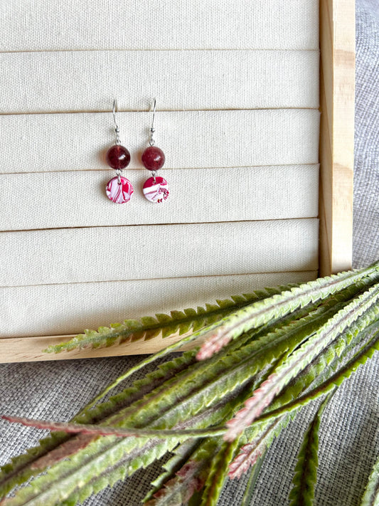 Campino Circle with Strawberry Quartz Polymer Clay Earring