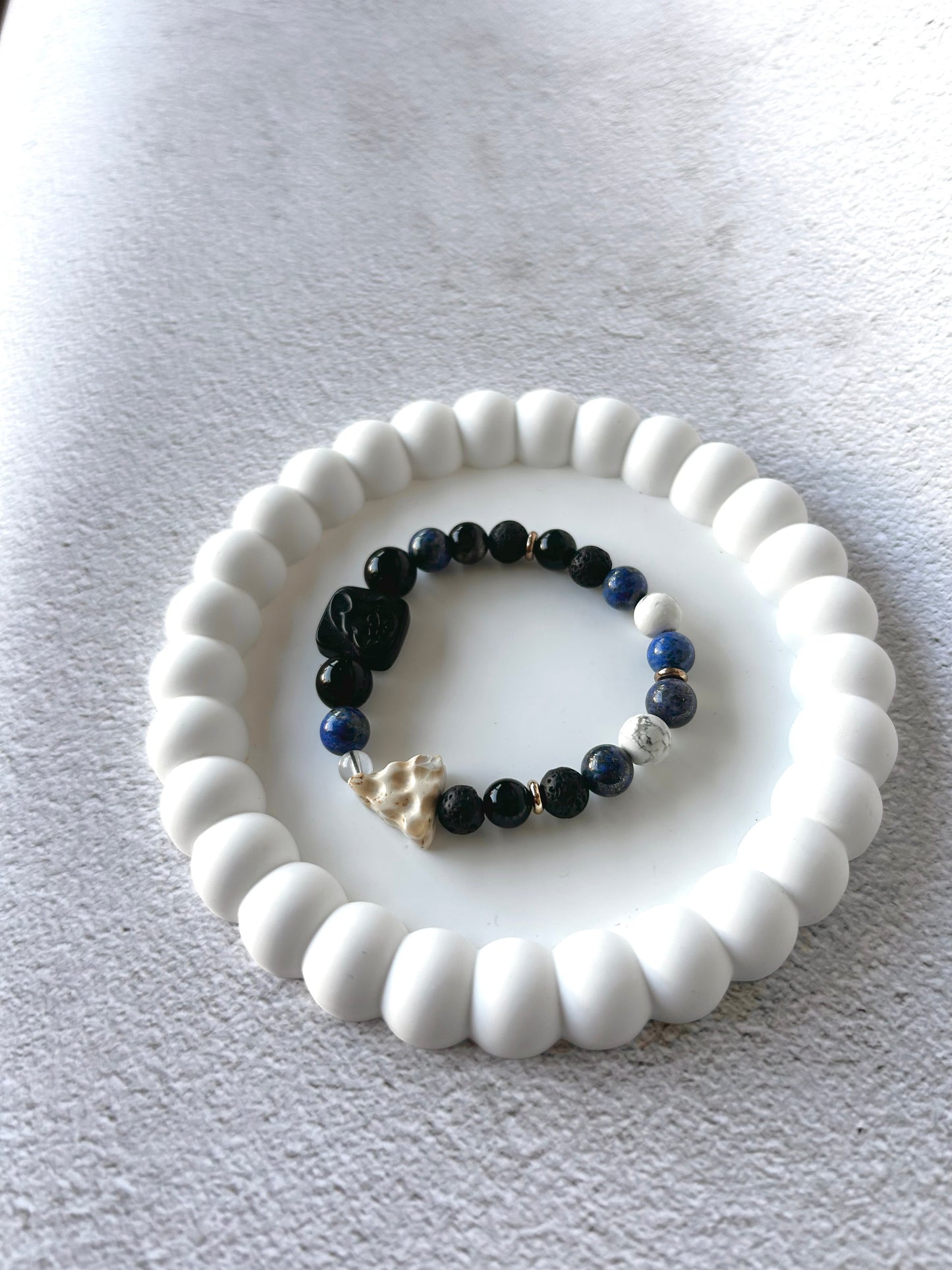 Alashan Agate Jerry Charm and Charm with Lapis Lazuli, Obsidian, Lava Stone and Howlite Customised Crystal Bracelet