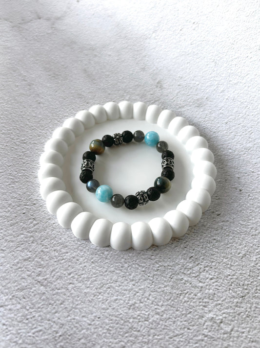 Mixed Tiger Eye, Aquamarine, Labradorite & Lava Stone Customised Crystal Bracelet