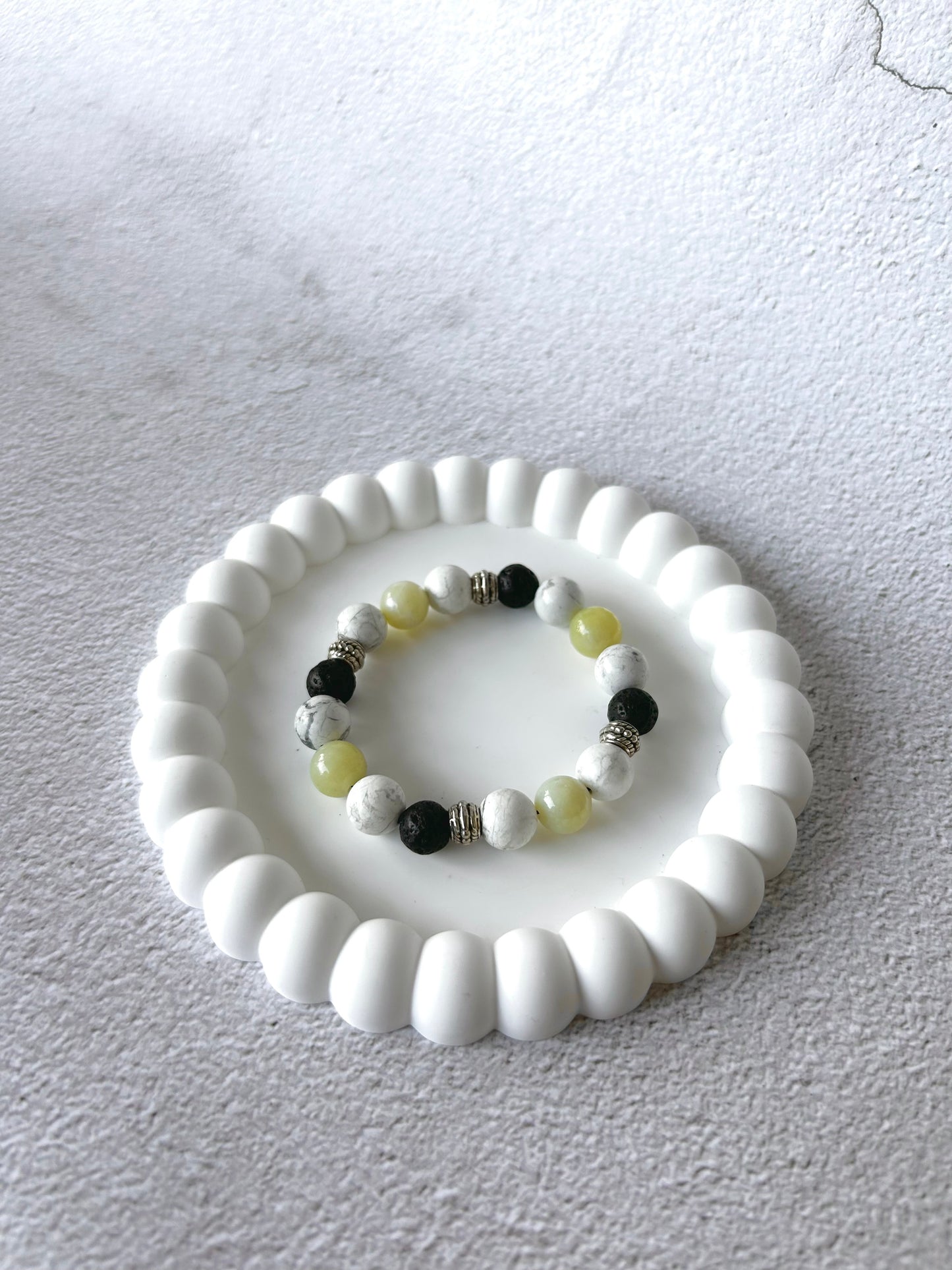 Howlite, Serpentine Jade and Lava Stone Customised Crystal Bracelet