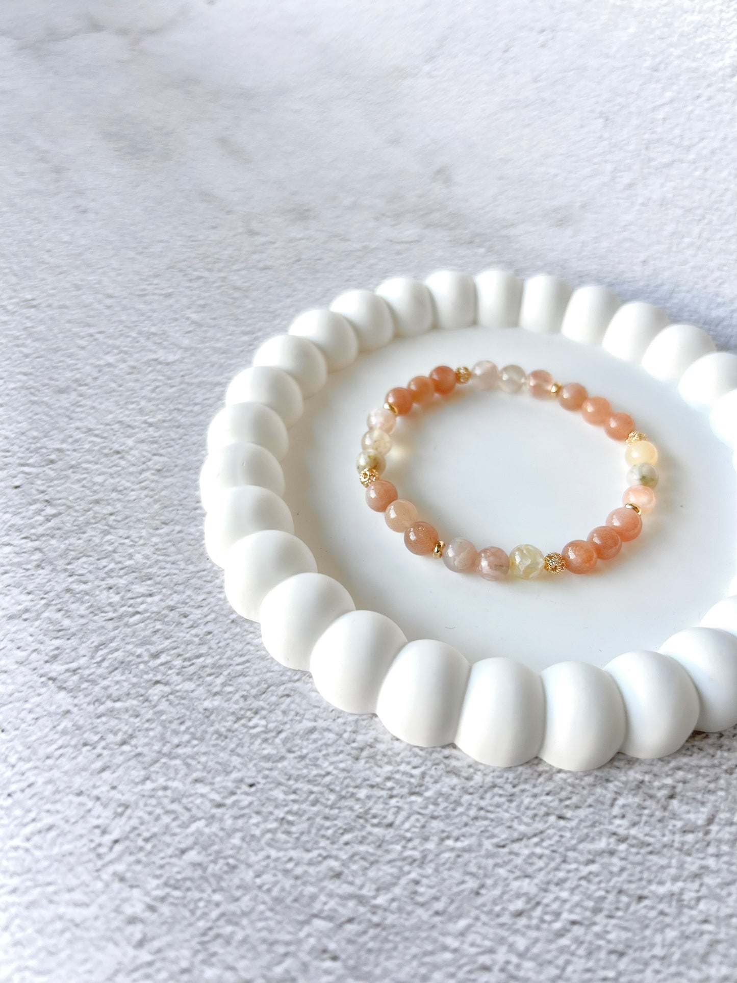 Peach Moonstone and Flower Agate Customised Stacker Crystal Bracelet