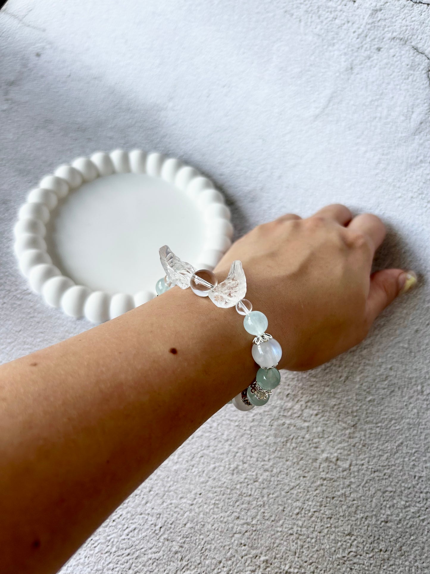 Angel Wing Clear Quartz, Aquamarine HQ Moonstone Customised Crystal Bracelets