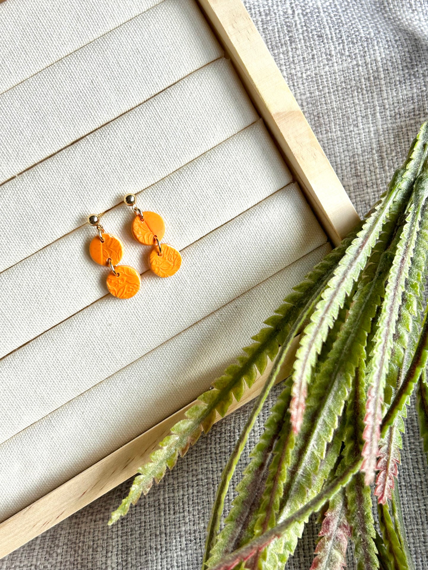 Orange Paisley Double Circle Polymer Clay Earring