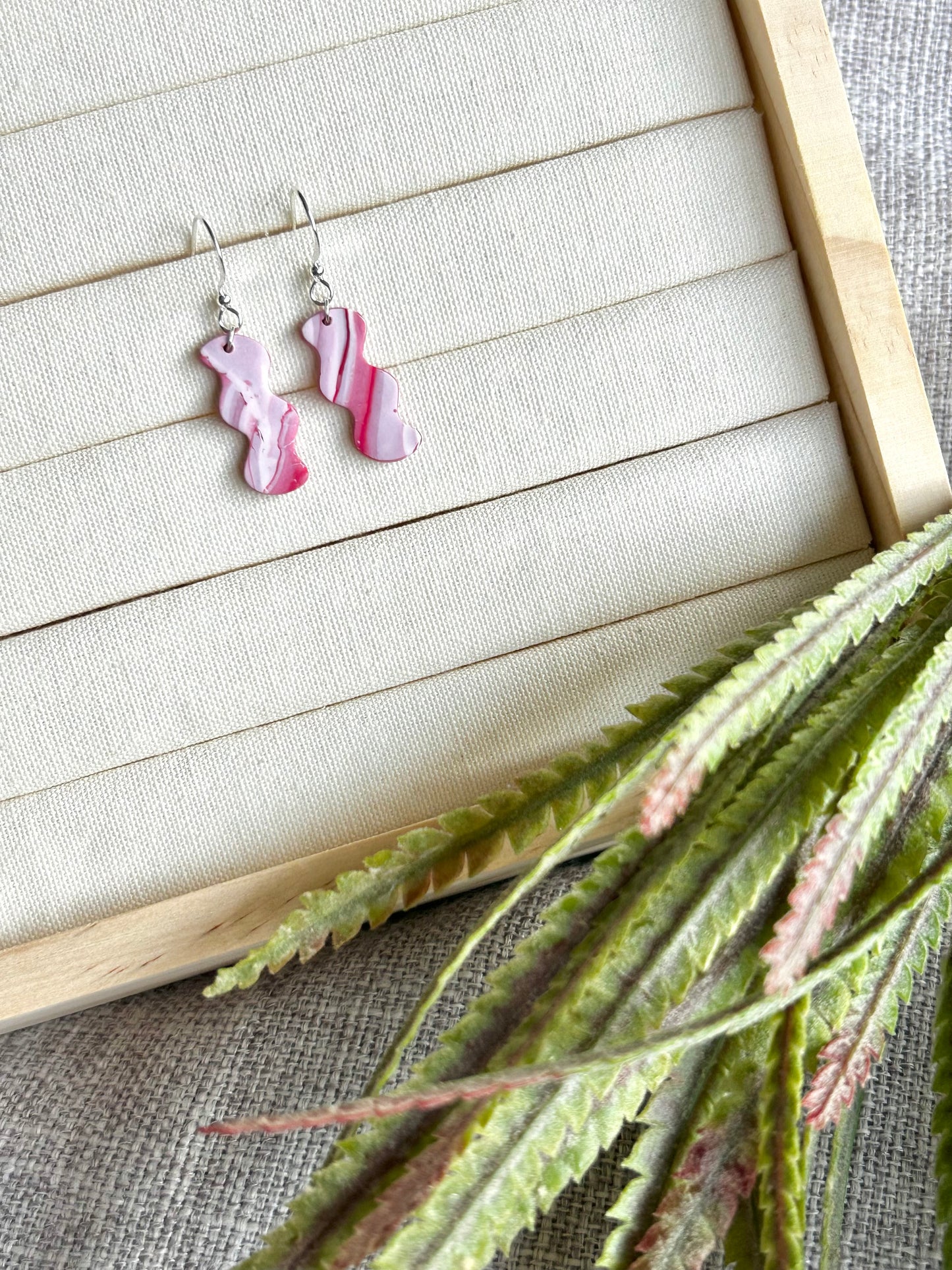 Pink Swirls Wiggly Polymer Clay Earring