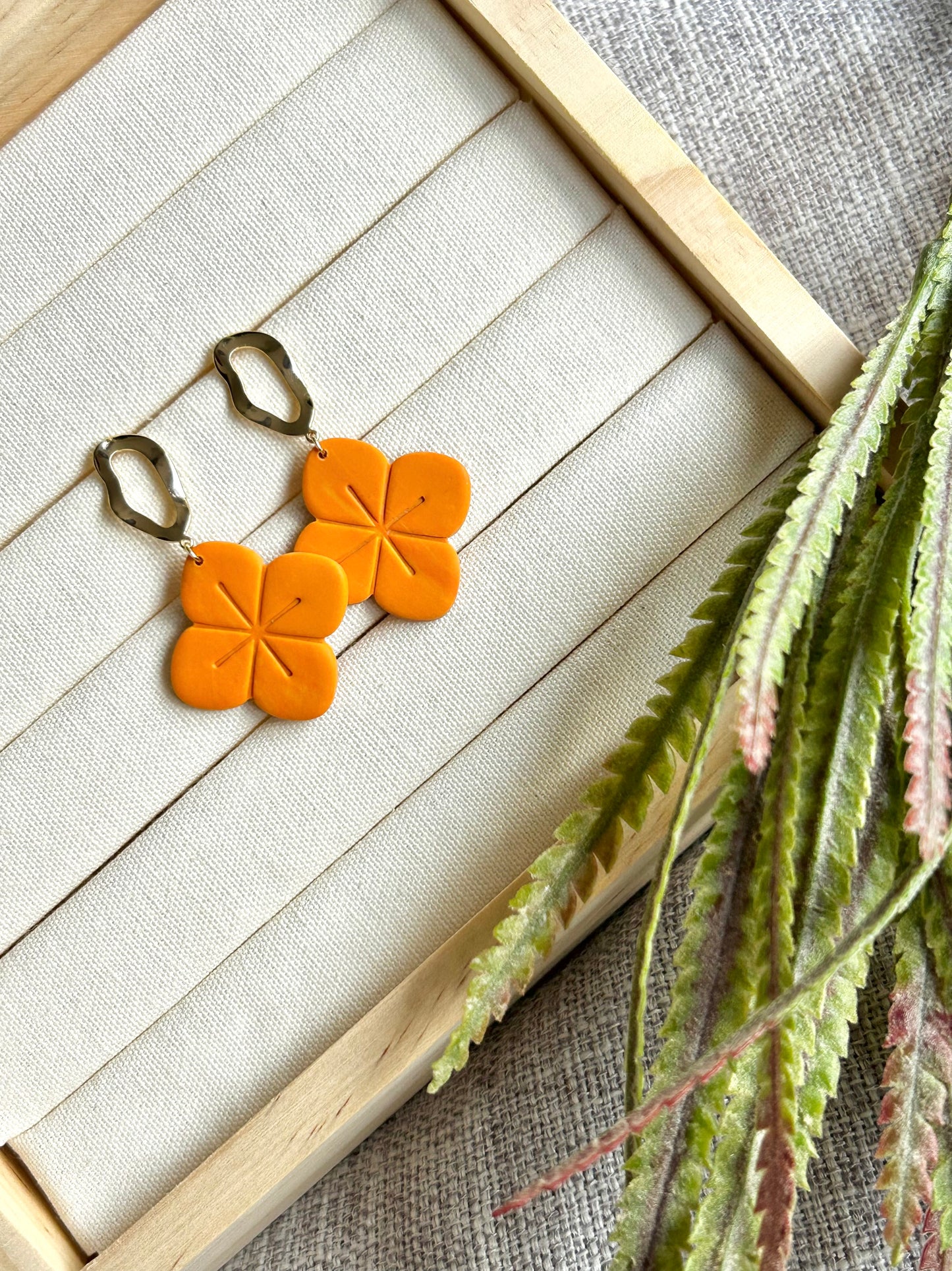 Orange Flower Statement Polymer Clay Earring