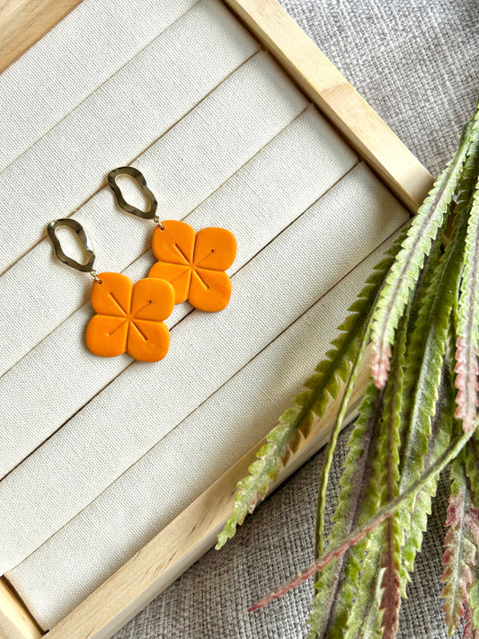 Orange Flower Statement Polymer Clay Earring