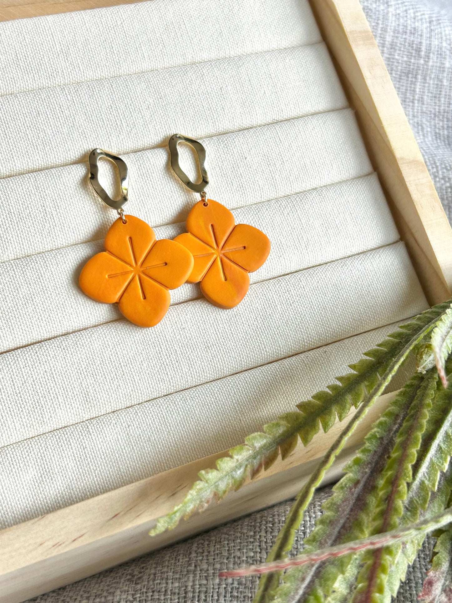 Orange Flower Statement Polymer Clay Earring