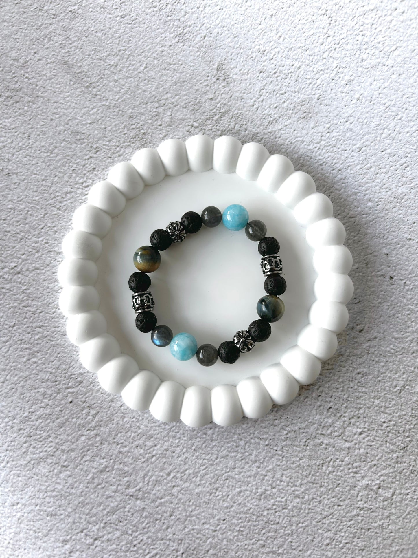 Mixed Tiger Eye, Aquamarine, Labradorite & Lava Stone Customised Crystal Bracelet