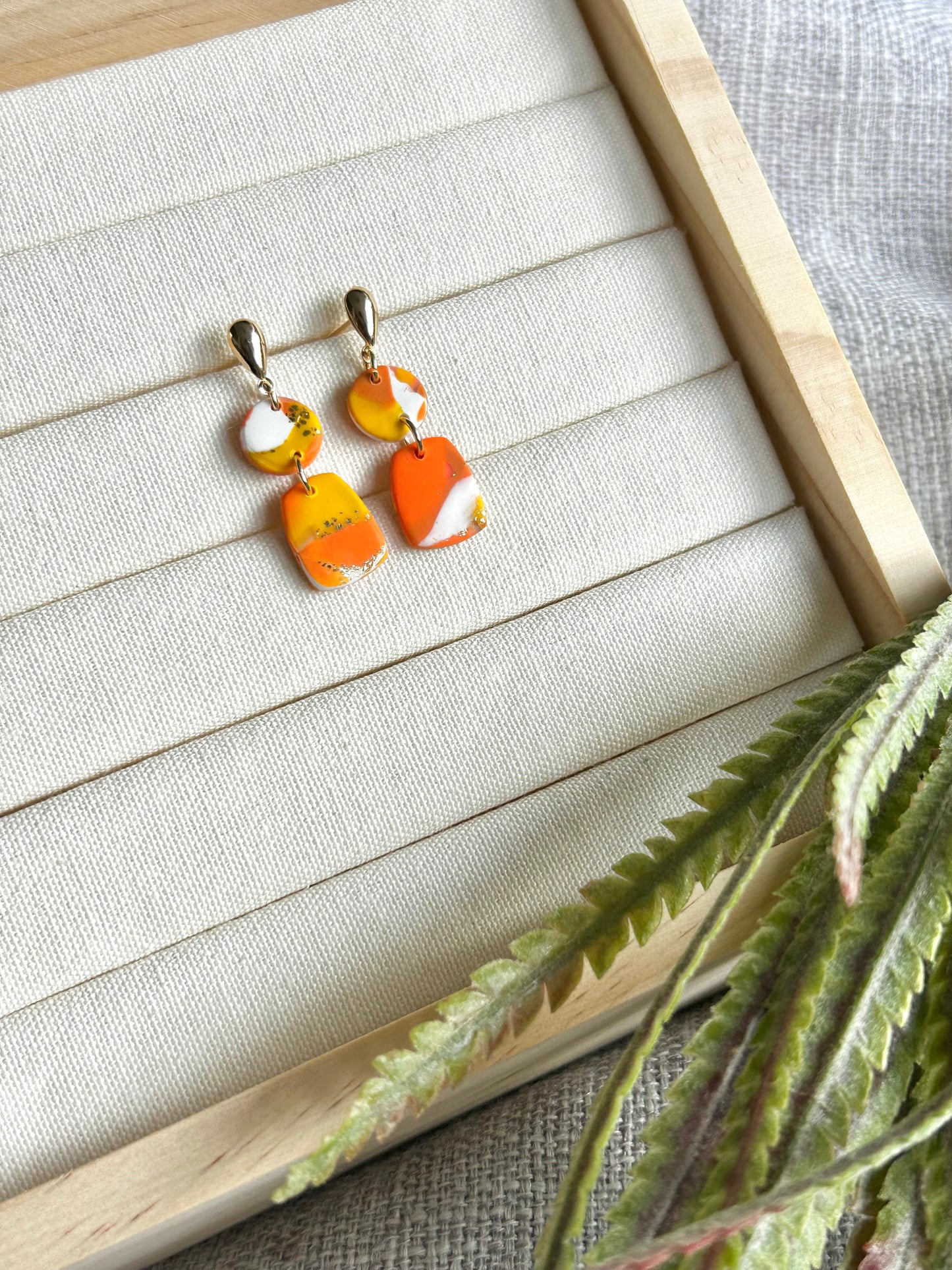 Orange Terrazzo Circle Zoid Dangle Polymer Clay Earring