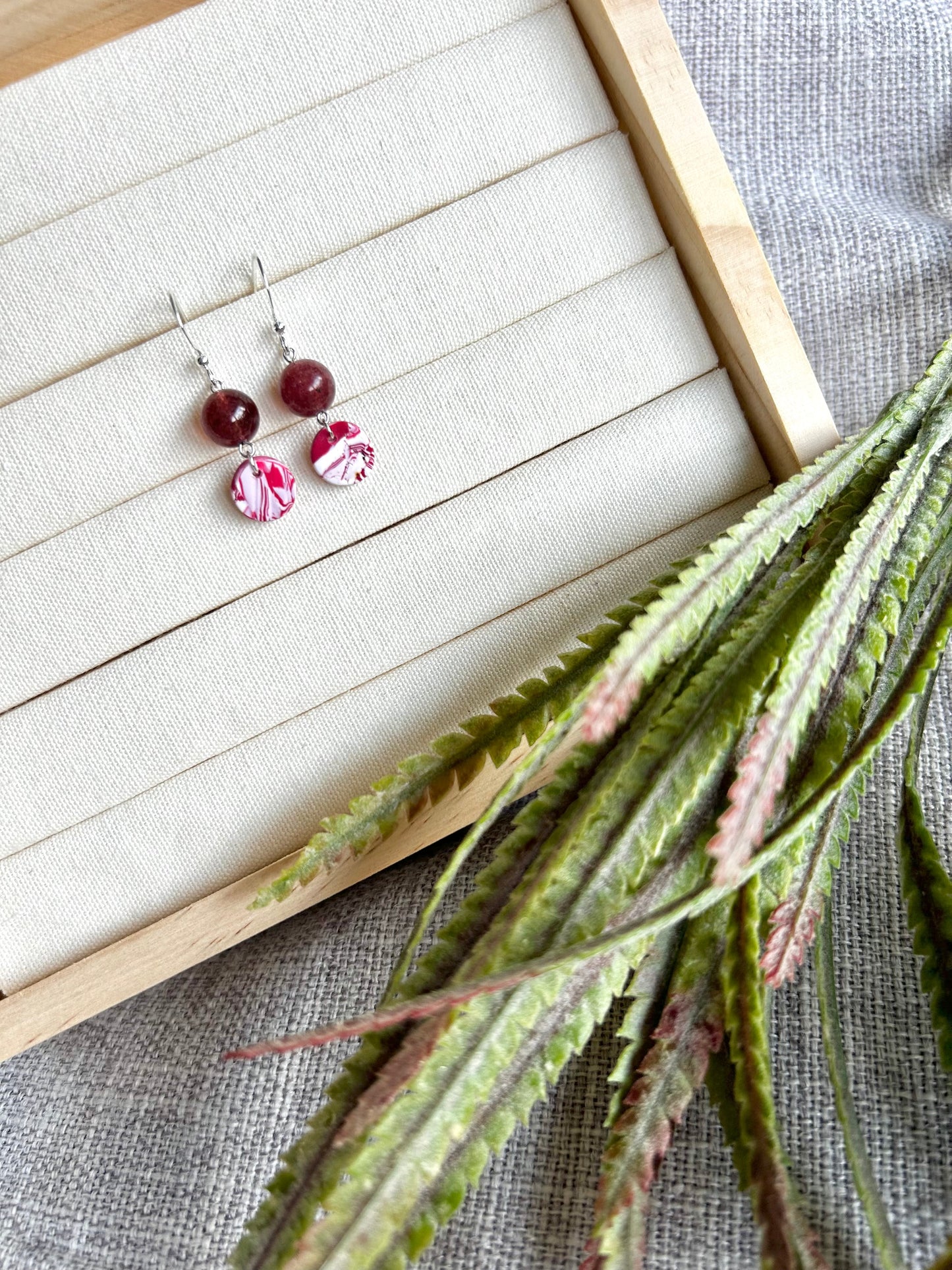 Campino Circle with Strawberry Quartz Polymer Clay Earring