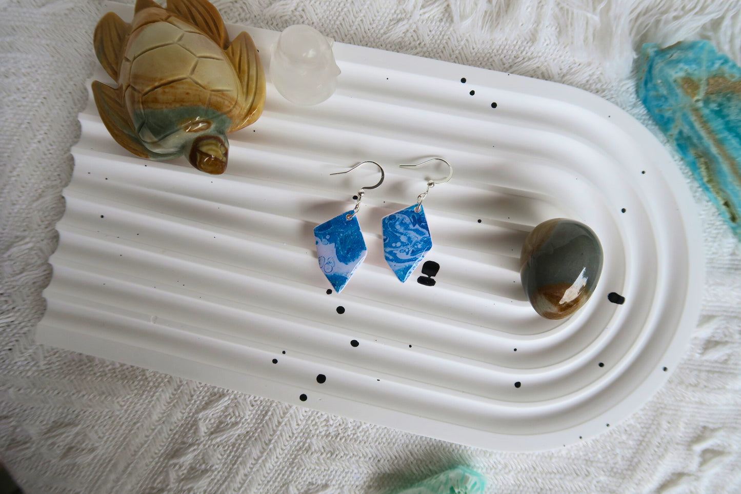 Ocean Shard Dangle Polymer Clay Earring (Silver)(With slight bubbles on surface)