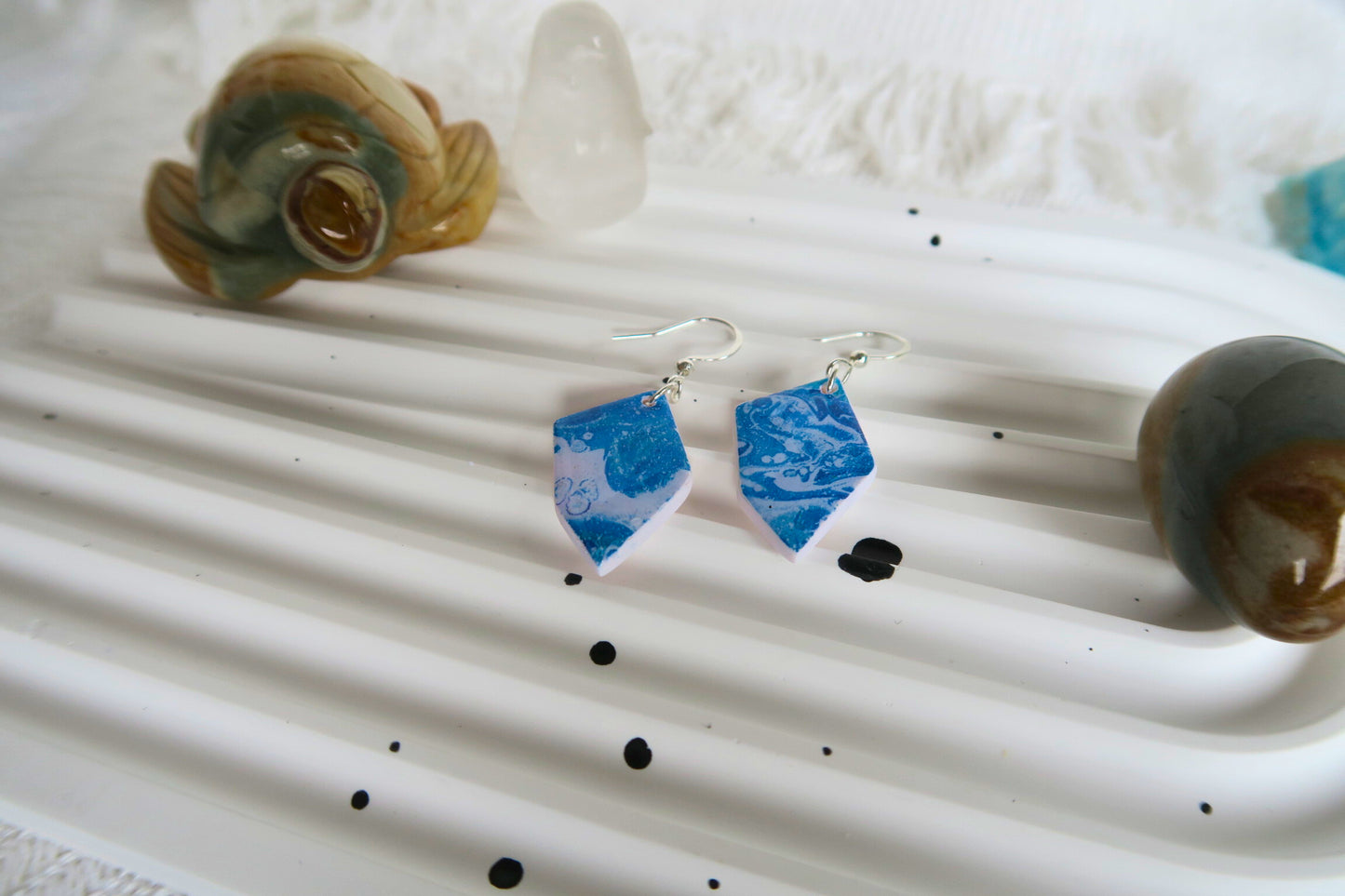 Ocean Shard Dangle Polymer Clay Earring (Silver)(With slight bubbles on surface)