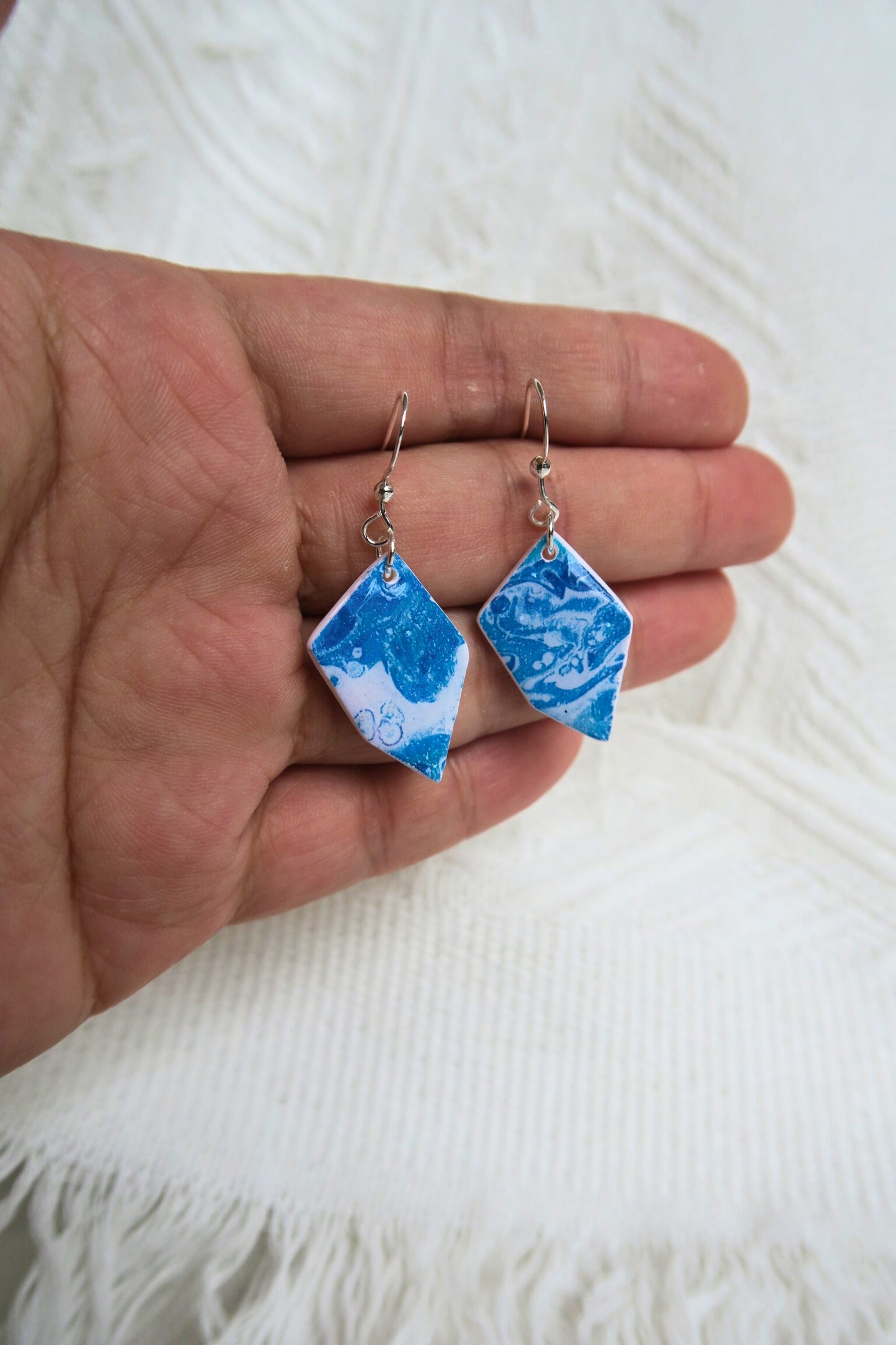 Ocean Shard Dangle Polymer Clay Earring (Silver)(With slight bubbles on surface)