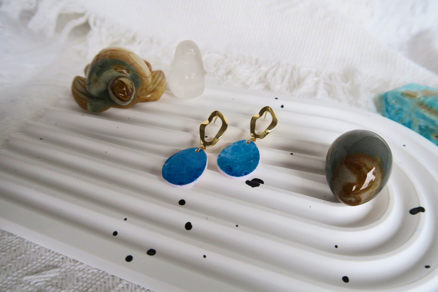 Ocean Eggy Dangle Polymer Clay Earring (Gold Statement Stud)