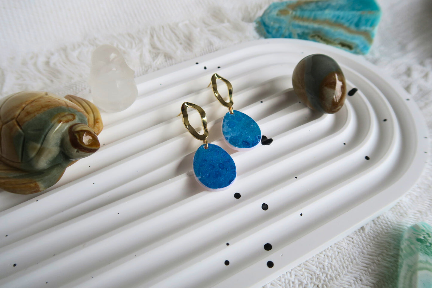 Ocean Eggy Dangle Polymer Clay Earring (Gold Statement Stud)