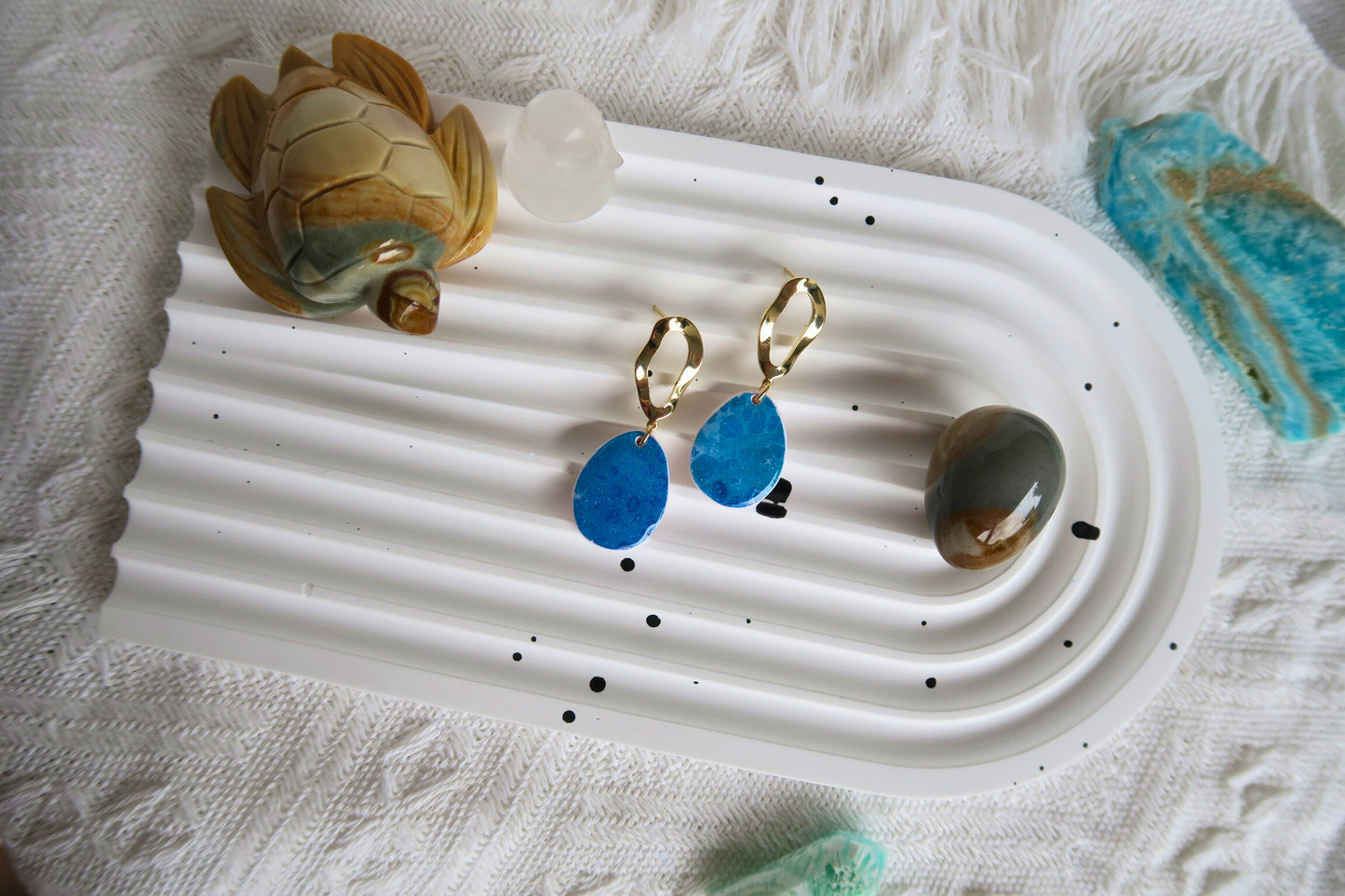 Ocean Eggy Dangle Polymer Clay Earring (Gold Statement Stud)