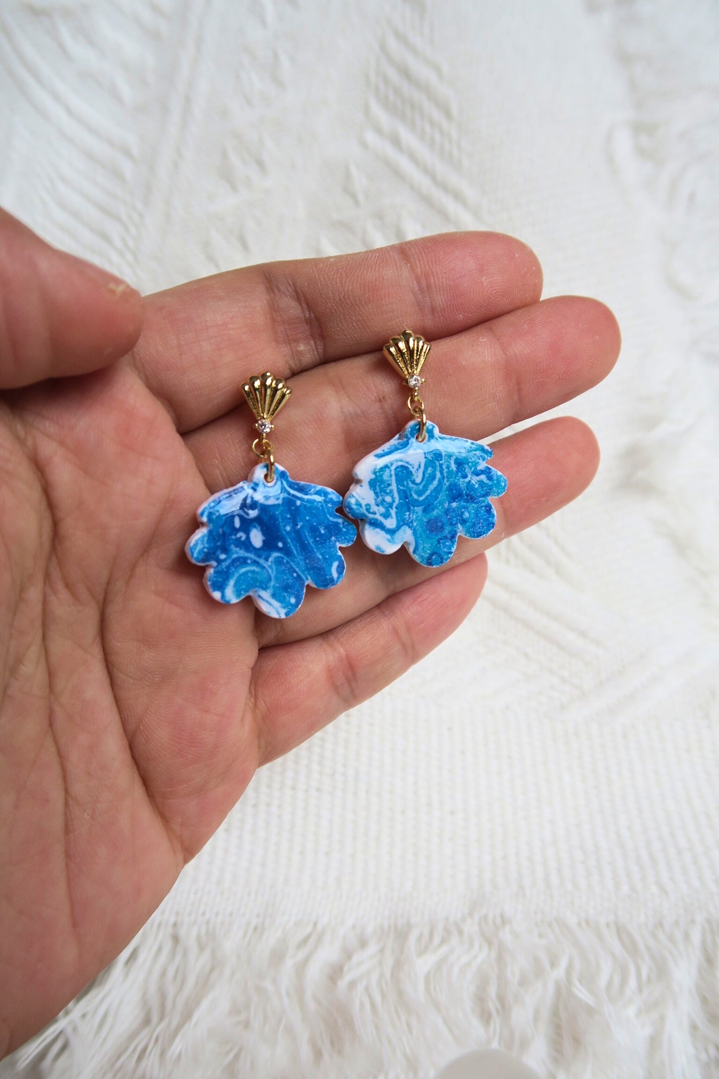 Ocean Shell Dangle Polymer Clay Earring (Gold Shell Stud)