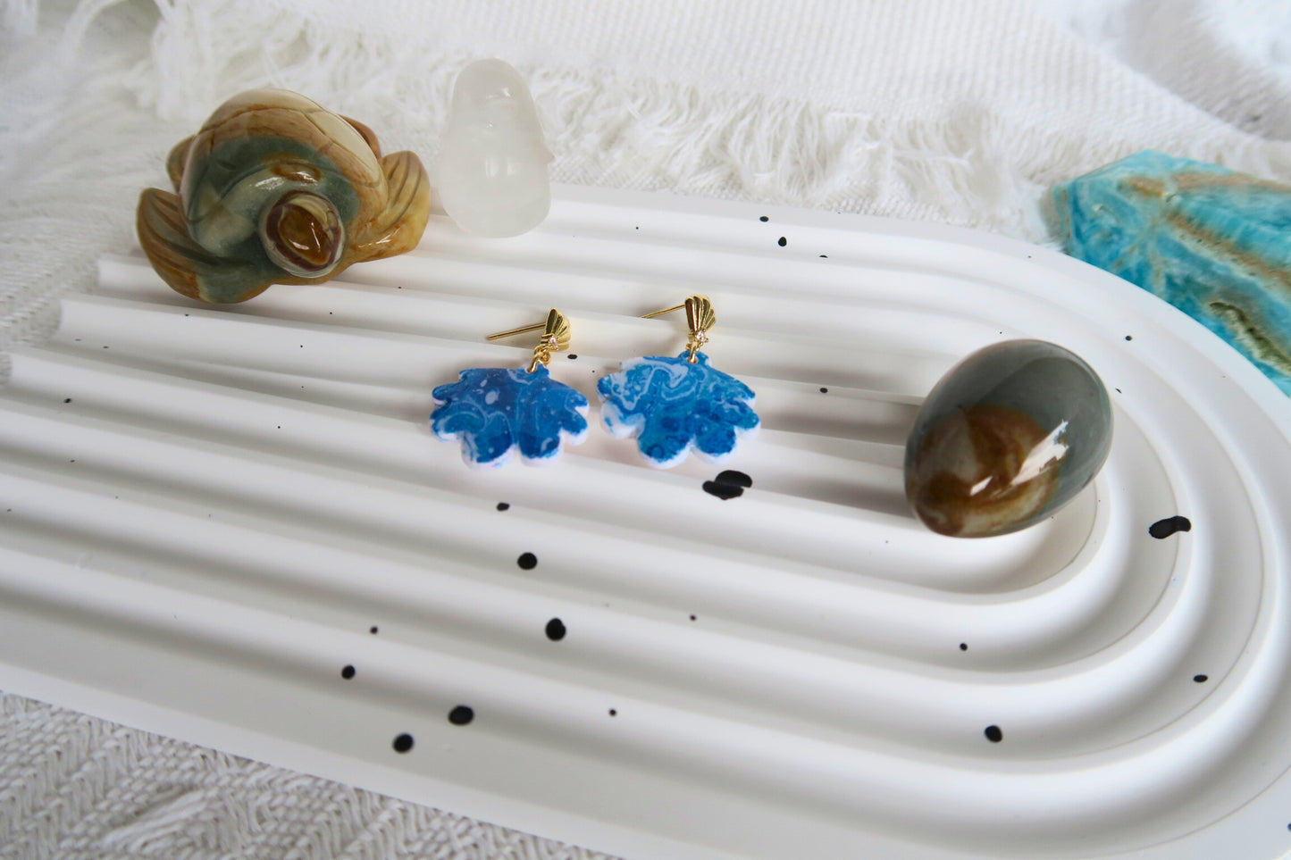 Ocean Shell Dangle Polymer Clay Earring (Gold Shell Stud)