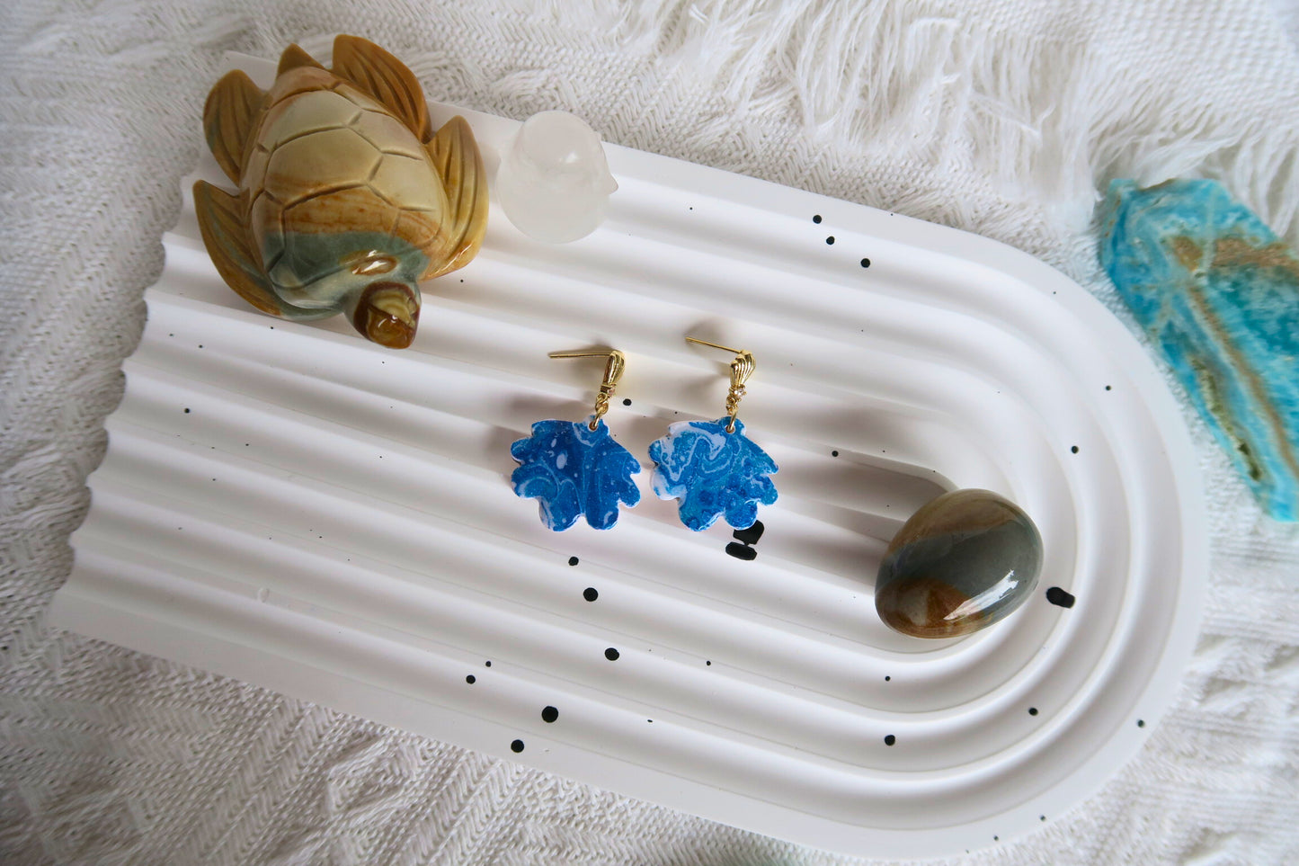 Ocean Shell Dangle Polymer Clay Earring (Gold Shell Stud)