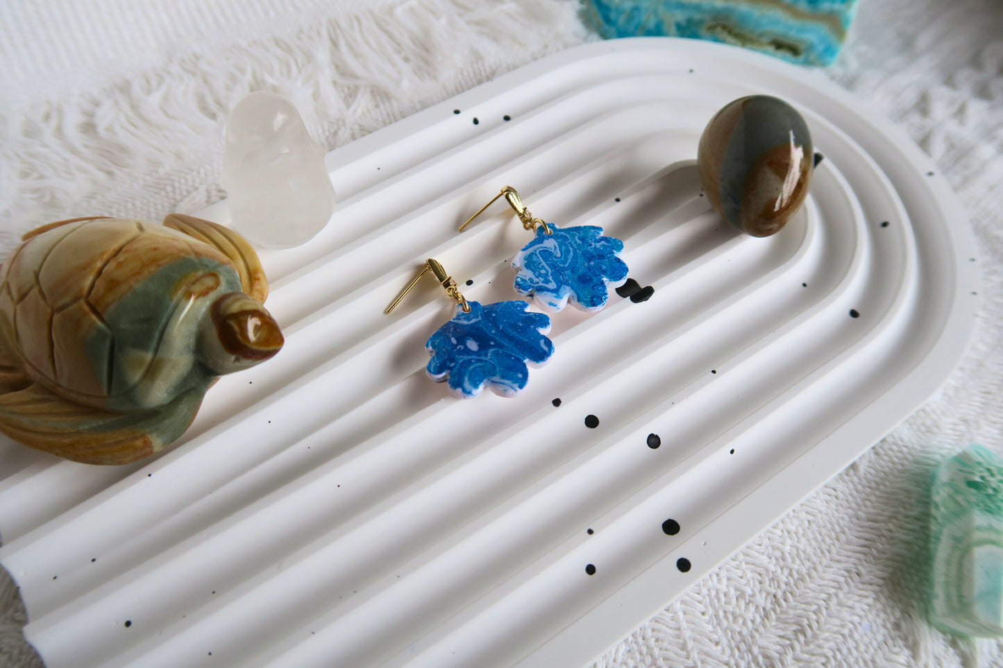 Ocean Shell Dangle Polymer Clay Earring (Gold Shell Stud)